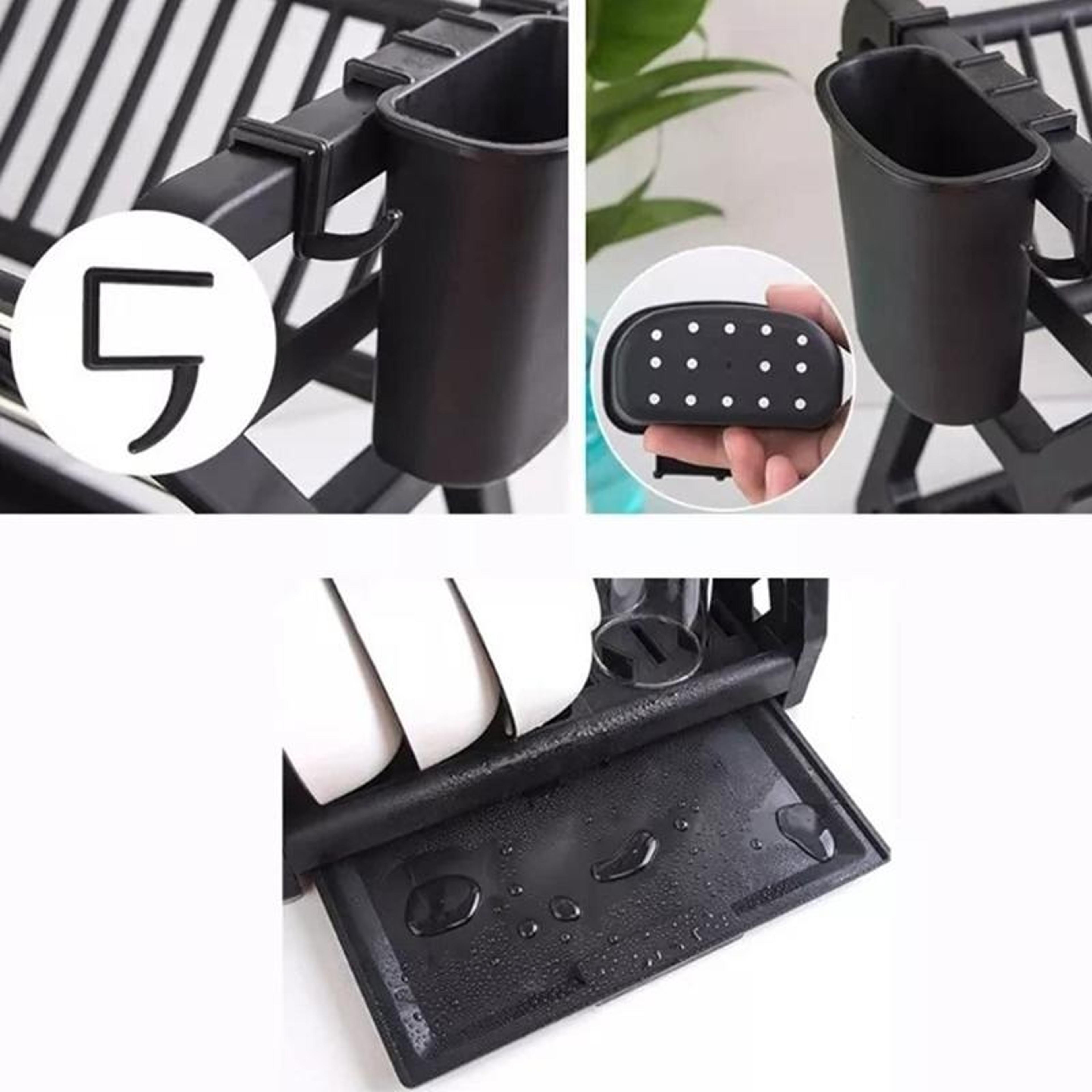 MultiLevel Dish Drying Rack Kitchen Storage Organizer With Drain Tray  Hooks 3