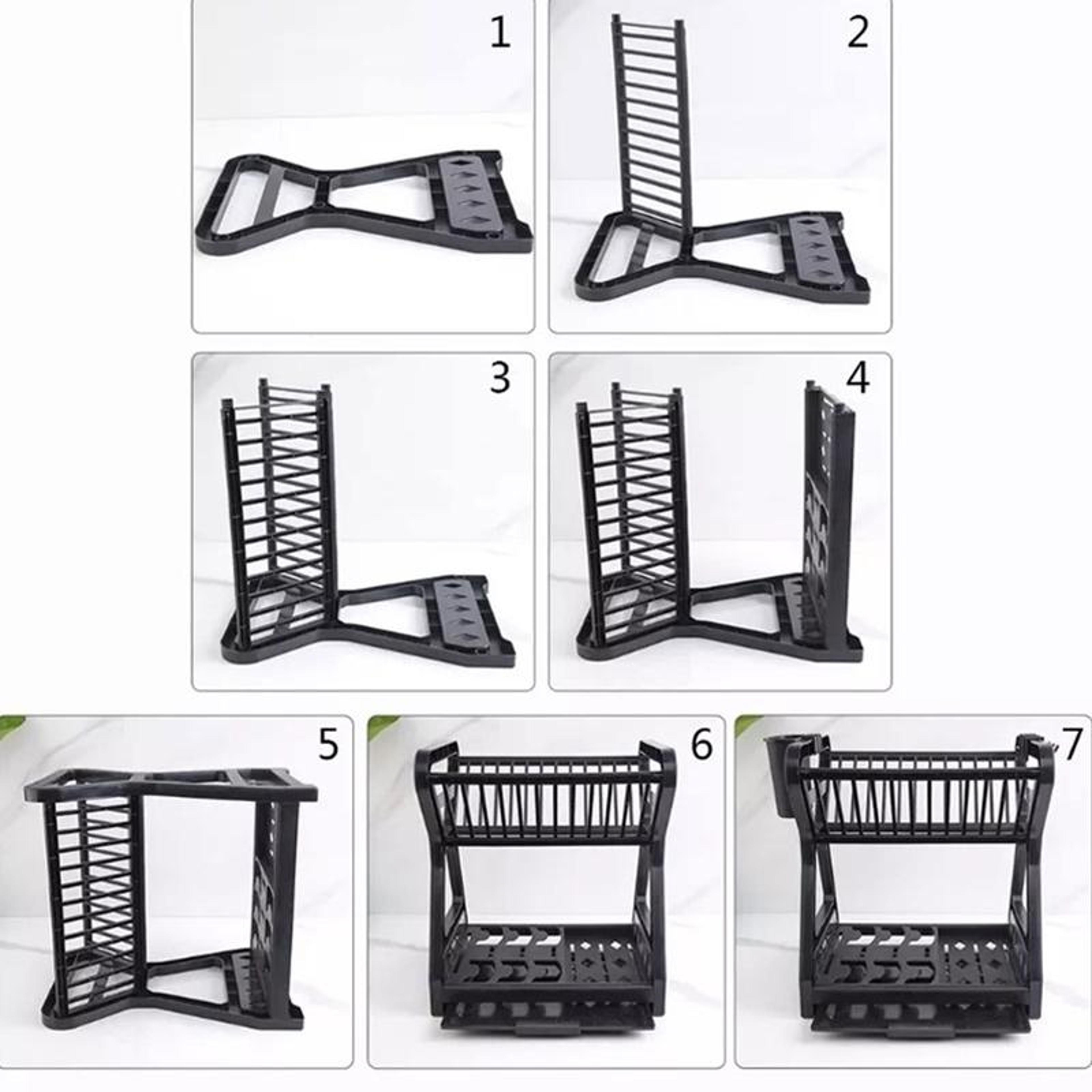 MultiLevel Dish Drying Rack Kitchen Storage Organizer With Drain Tray  Hooks 4