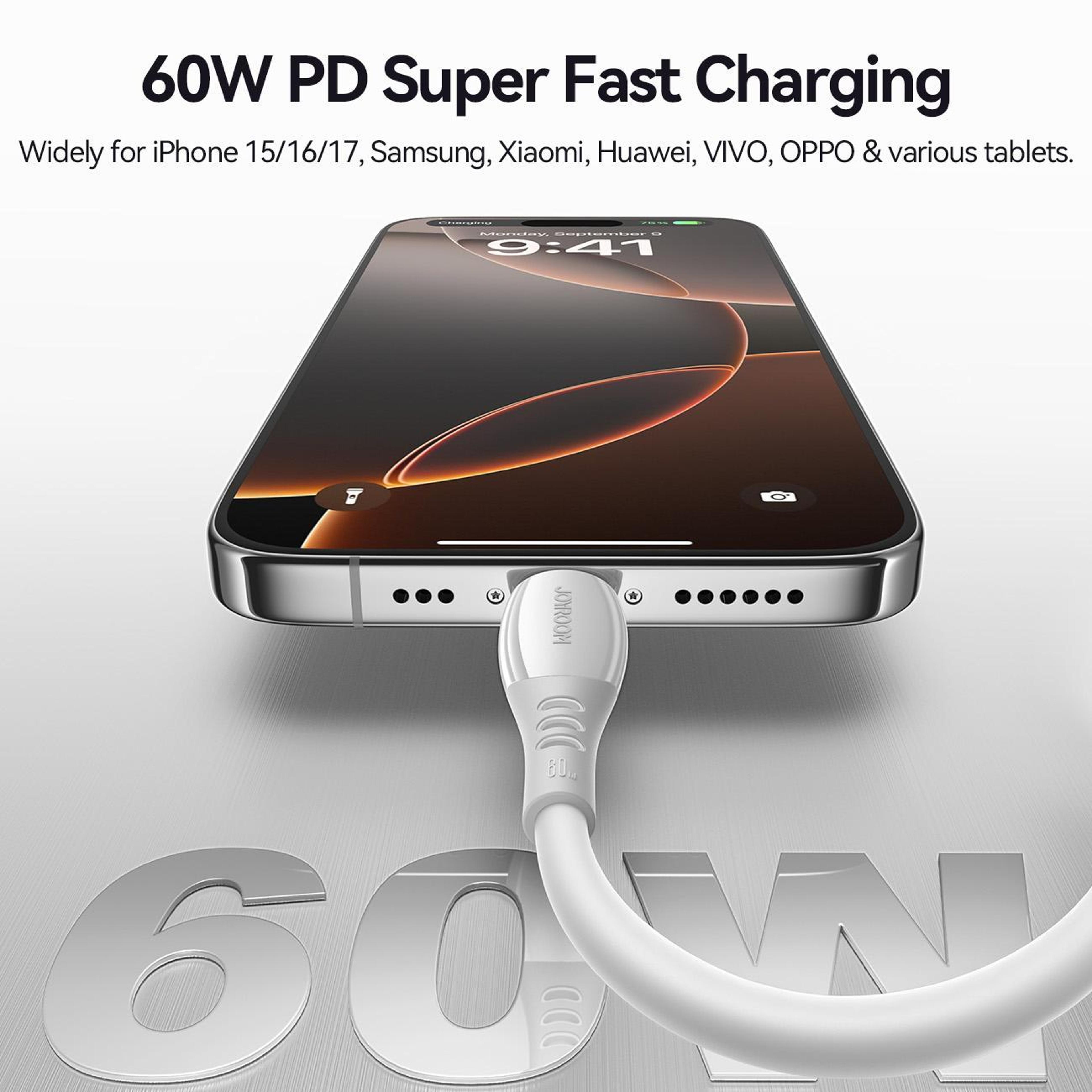 60W Fast Charging USB C Cable Data Sync Durable Type C To Type C Cable 1