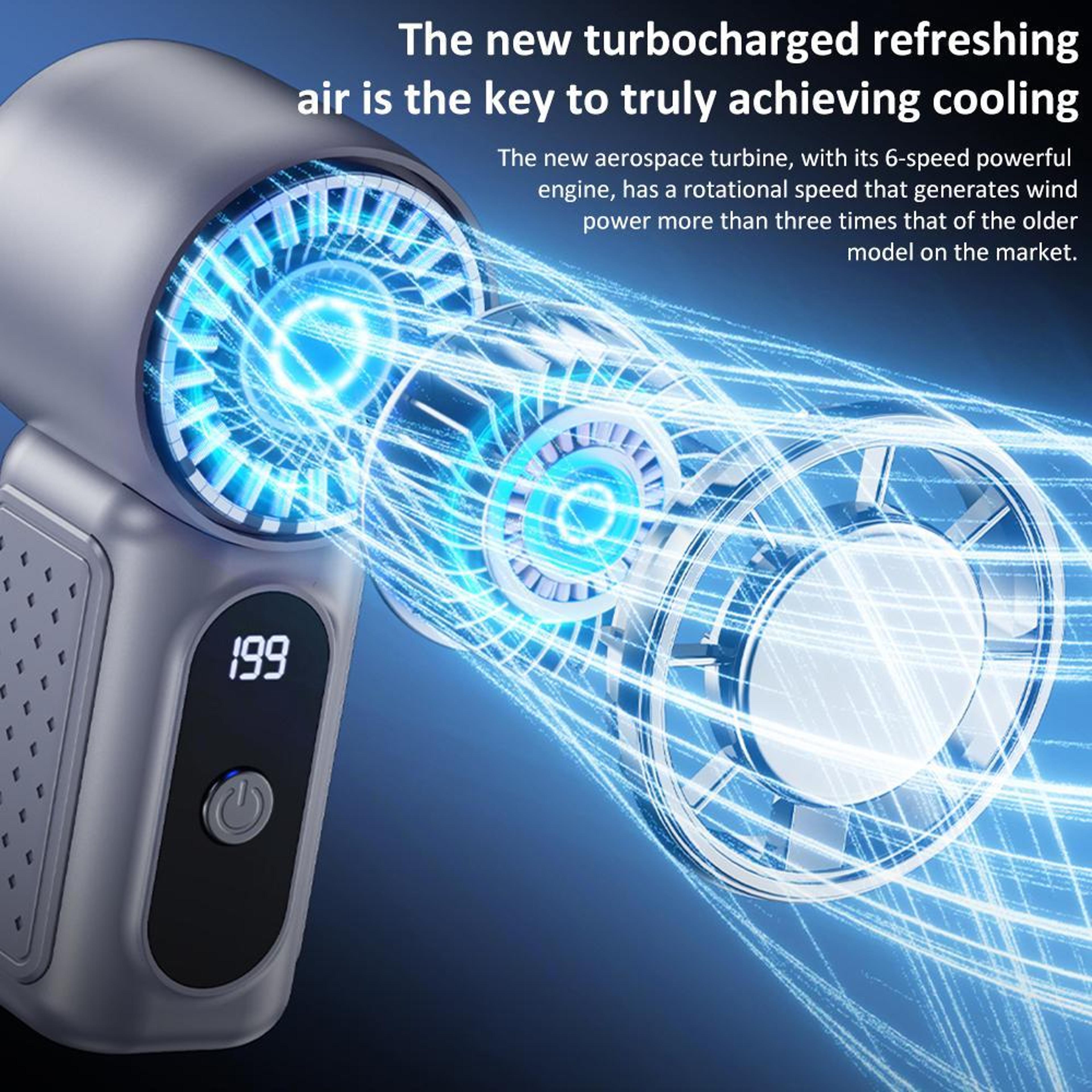 Turbo IceFlow Portable Cooling Fan Rechargeable Mini Handheld Fan With Speeds 4