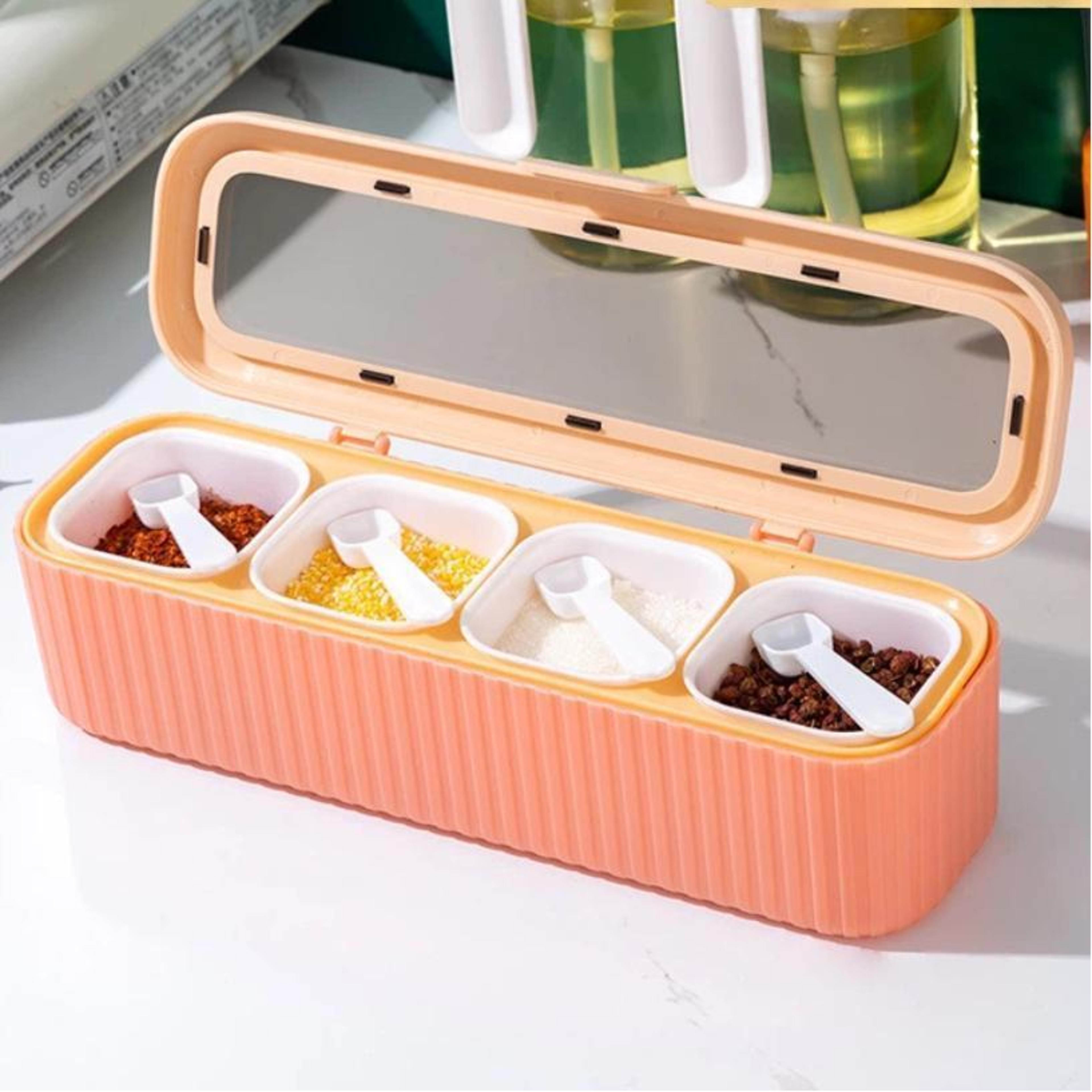 4Compartment Spice Organizer Seasoning Box Kitchen Storage Container 8