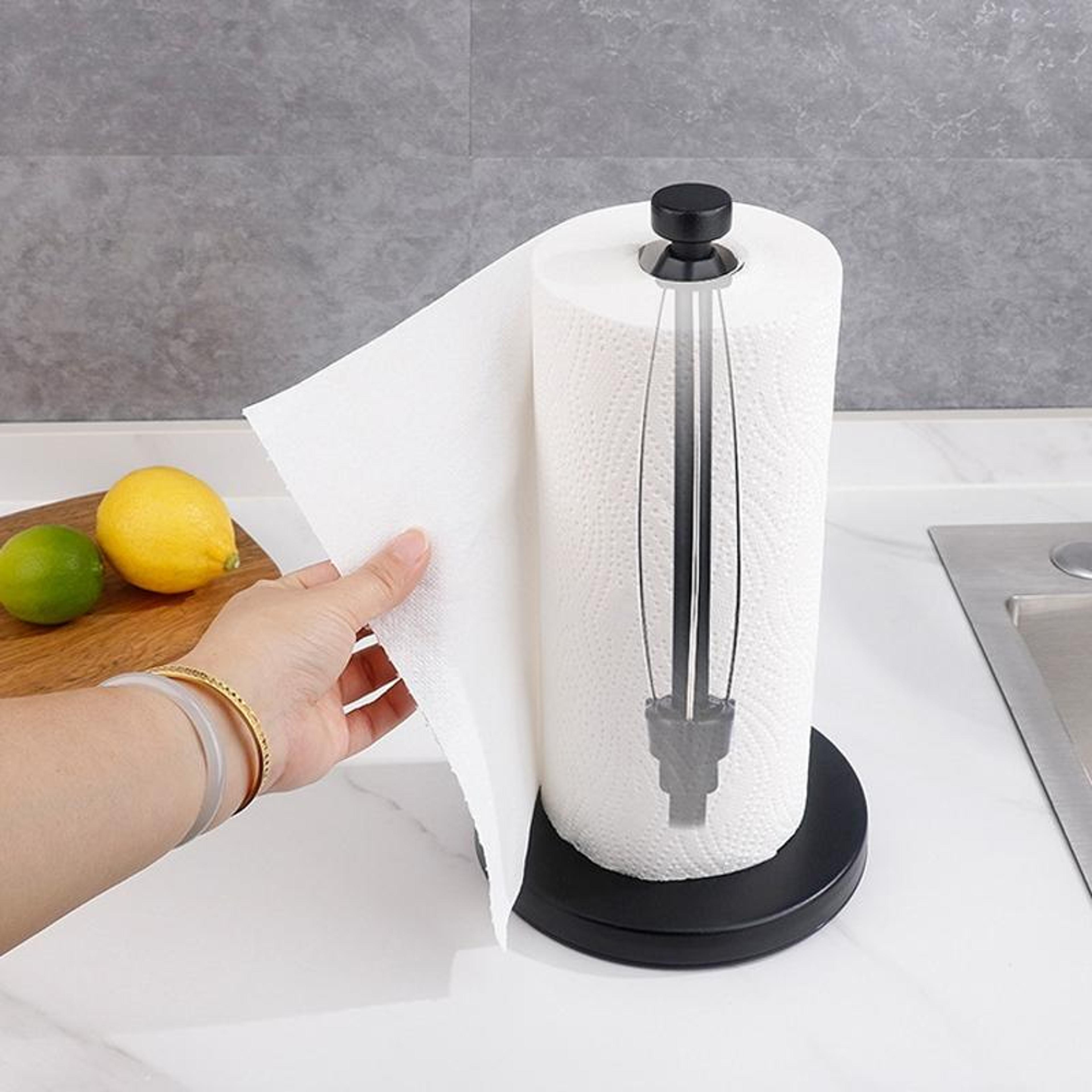 Stainless Steel Vertical Paper Towel Holder With Damping No Drill Kitchen Paper Roll Holder 4