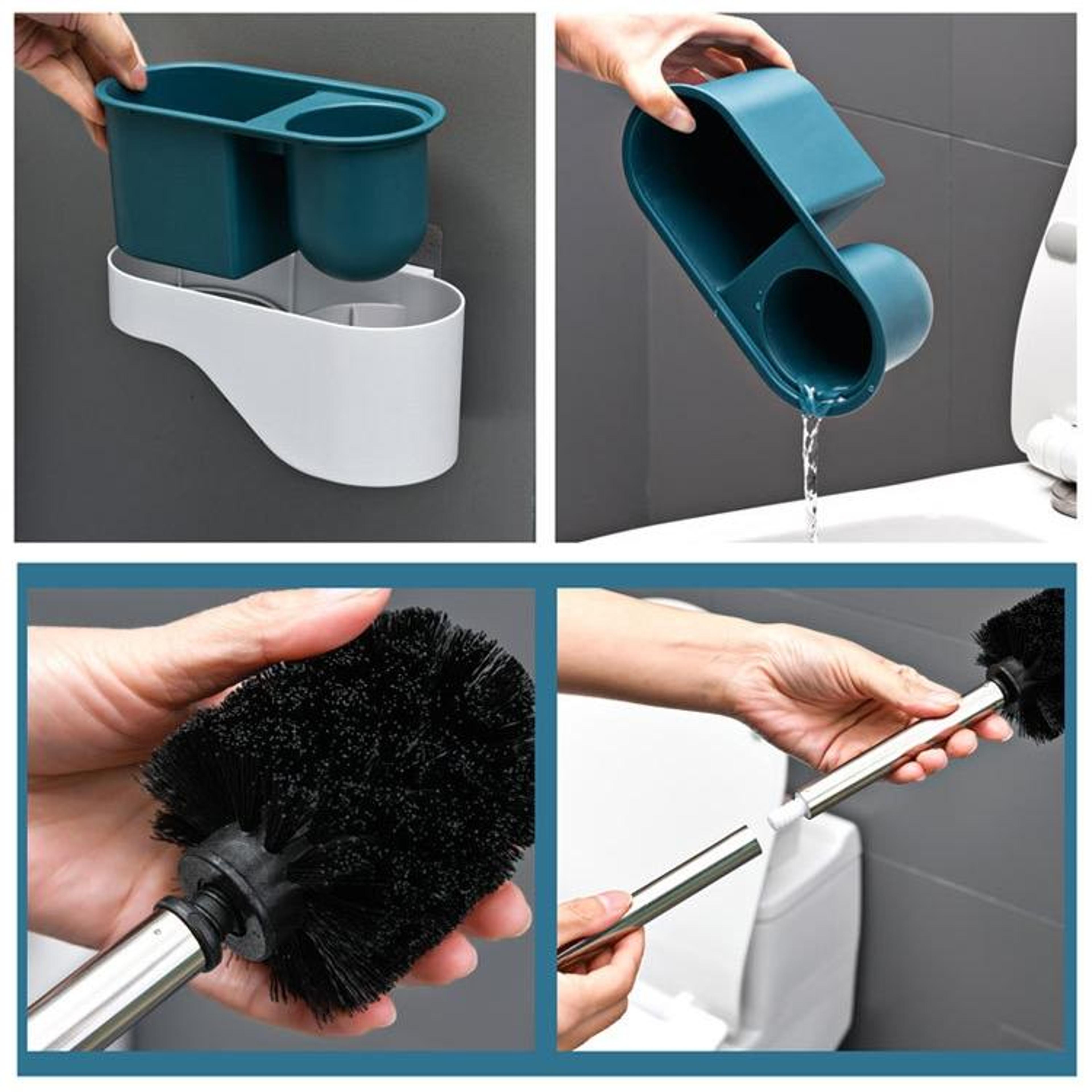 Wall Mounted Toilet Brush With Long Handle No Drill Bathroom Cleaning Brush Set 8