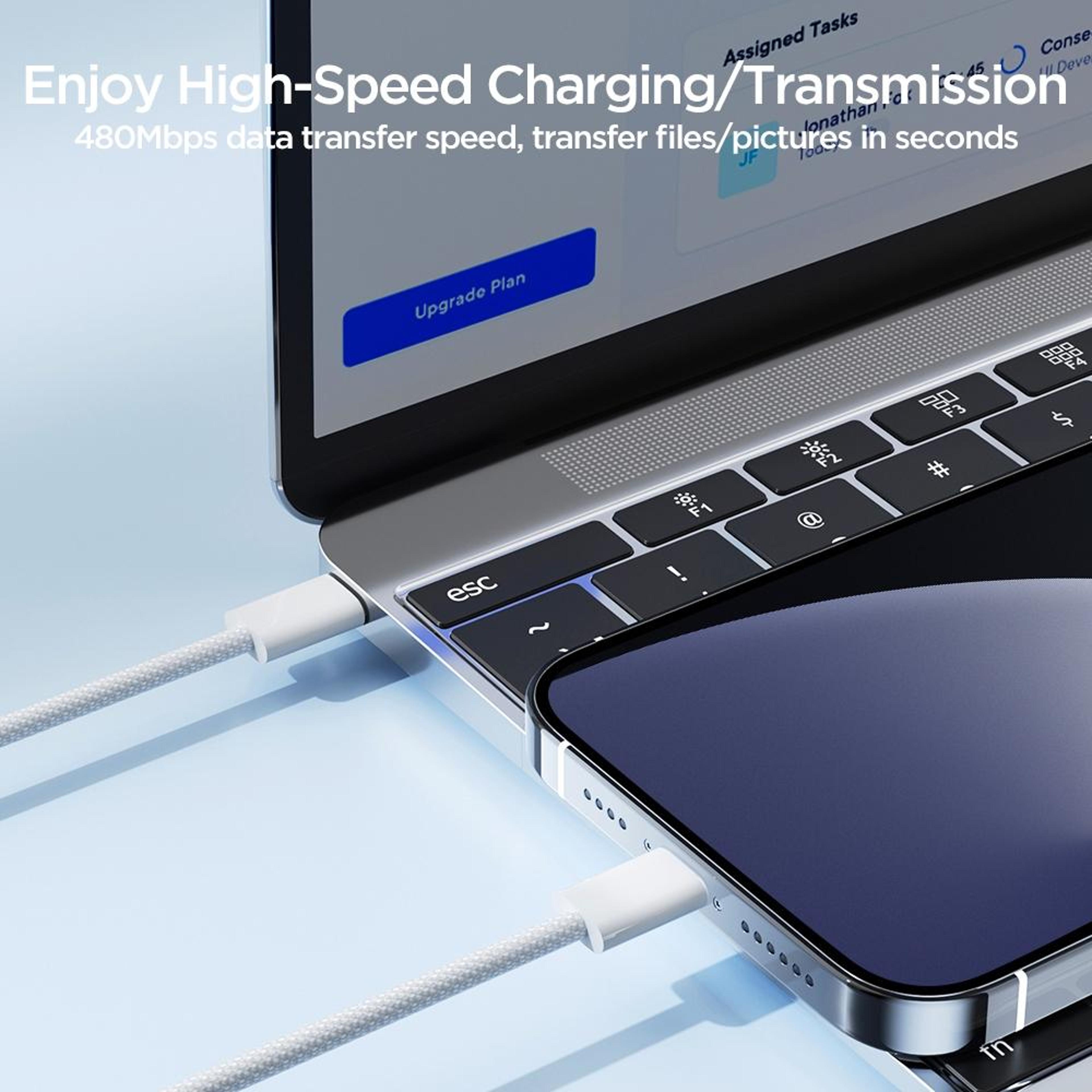 30W Fast Charging USB C To Lightning Cable Braided Durable Type C To 8 Pin Data Cable 8