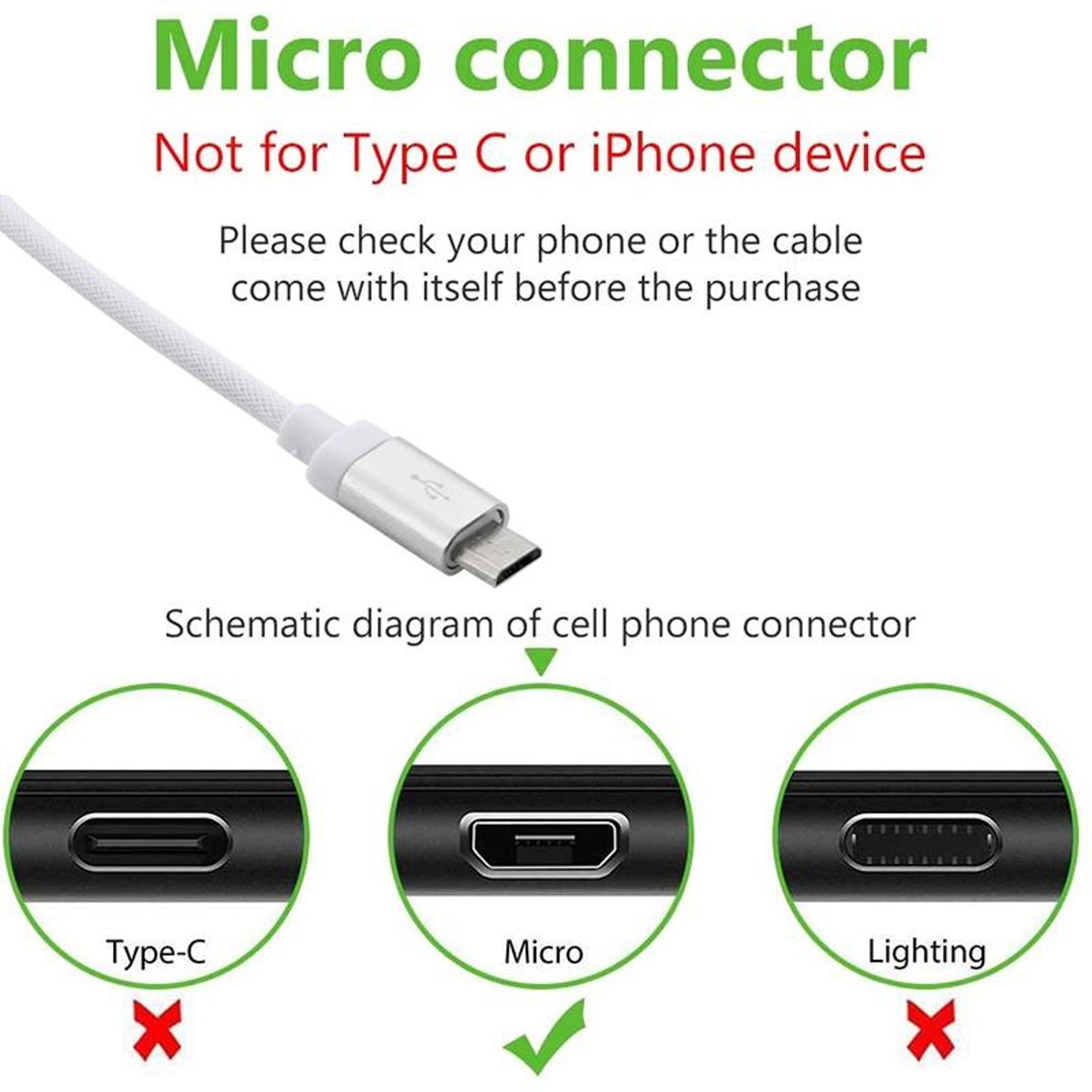 Premium Metal Head Micro USB Cable Fast USB Charging Cable Durable Data Sync Cable 6