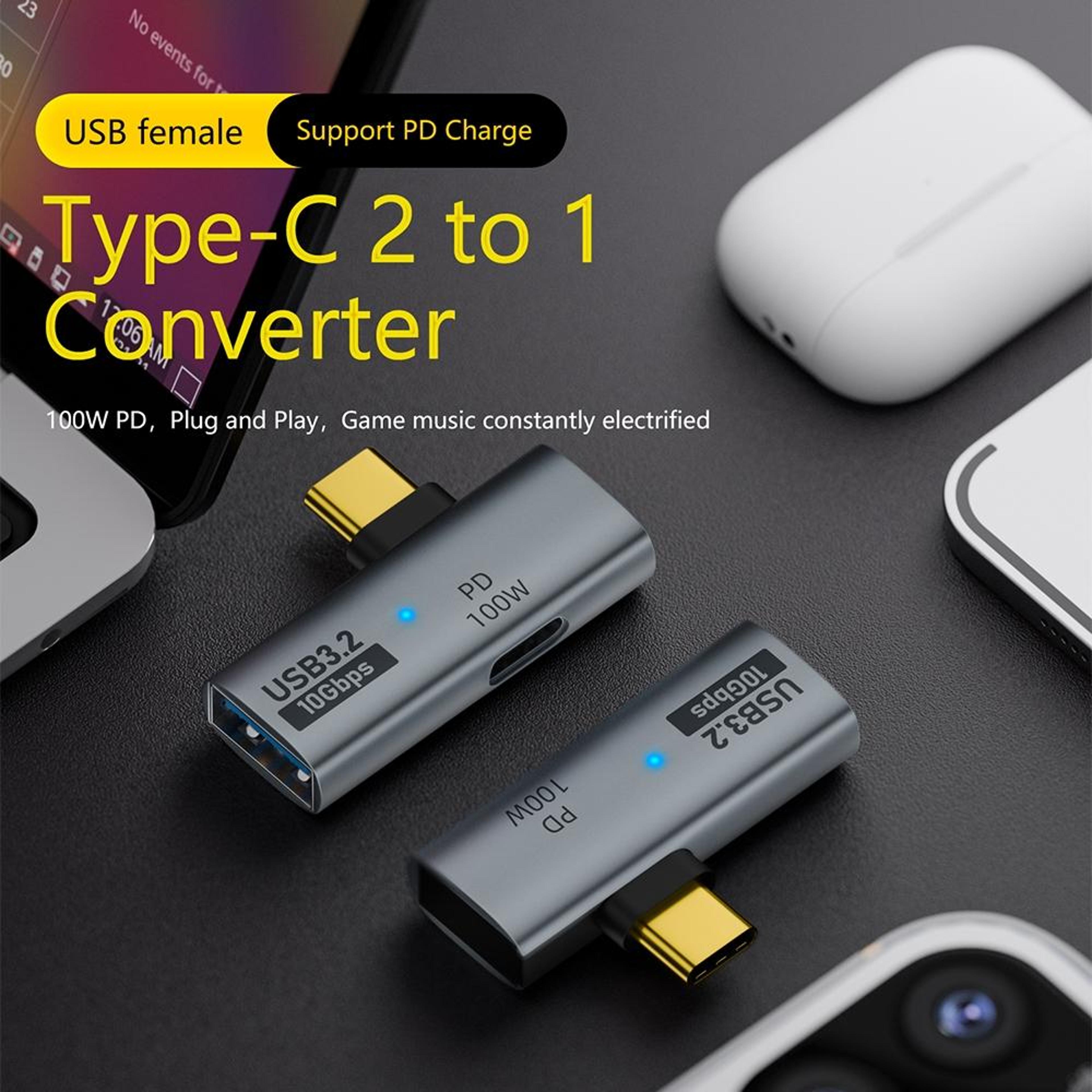 USB C OTG Adapter With PD 100W Fast Charging Splitter 7