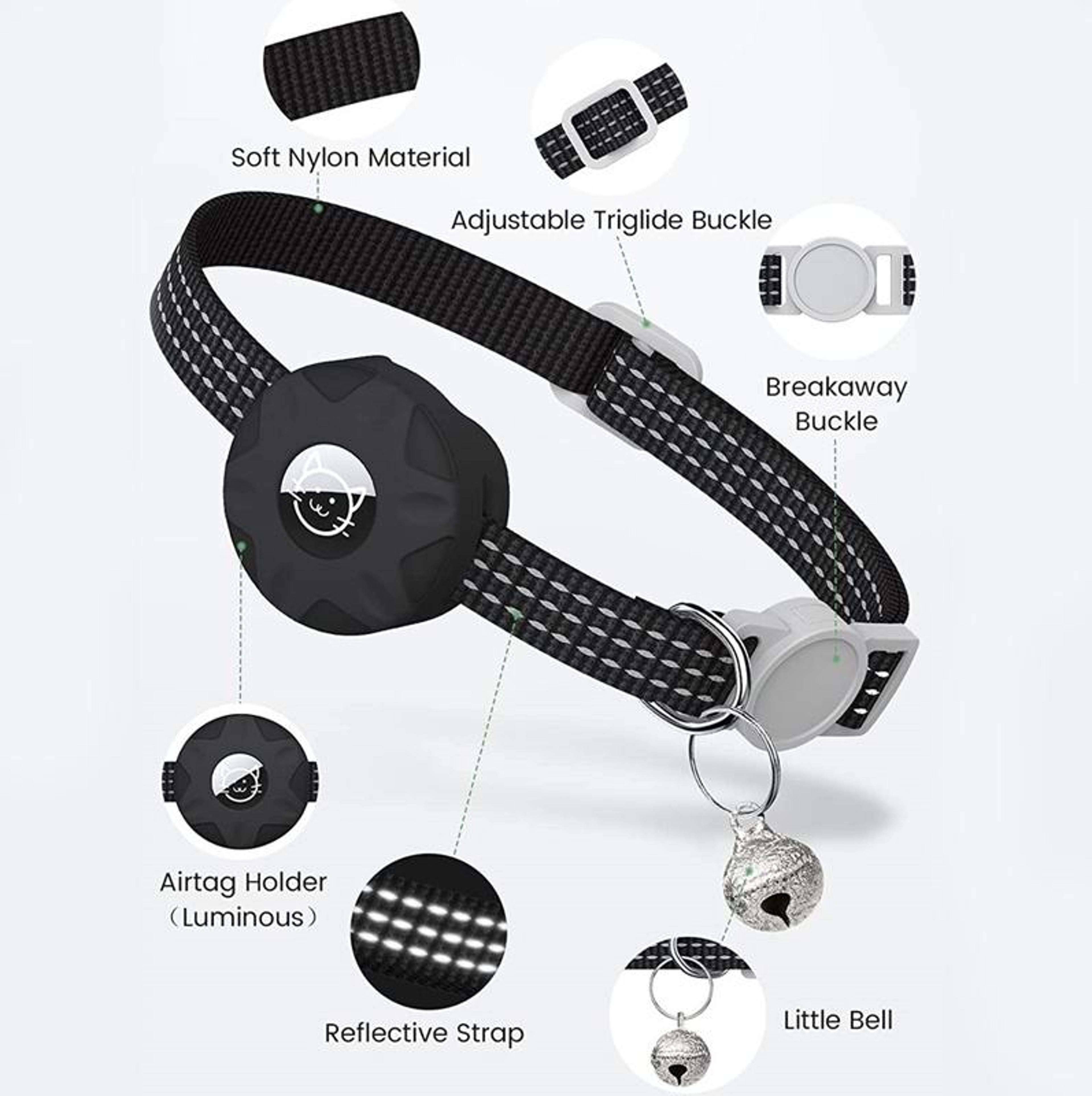 Reflective AirTag Cat Collar With Silicone Holder Bell And Safety Breakaway Buckle 2