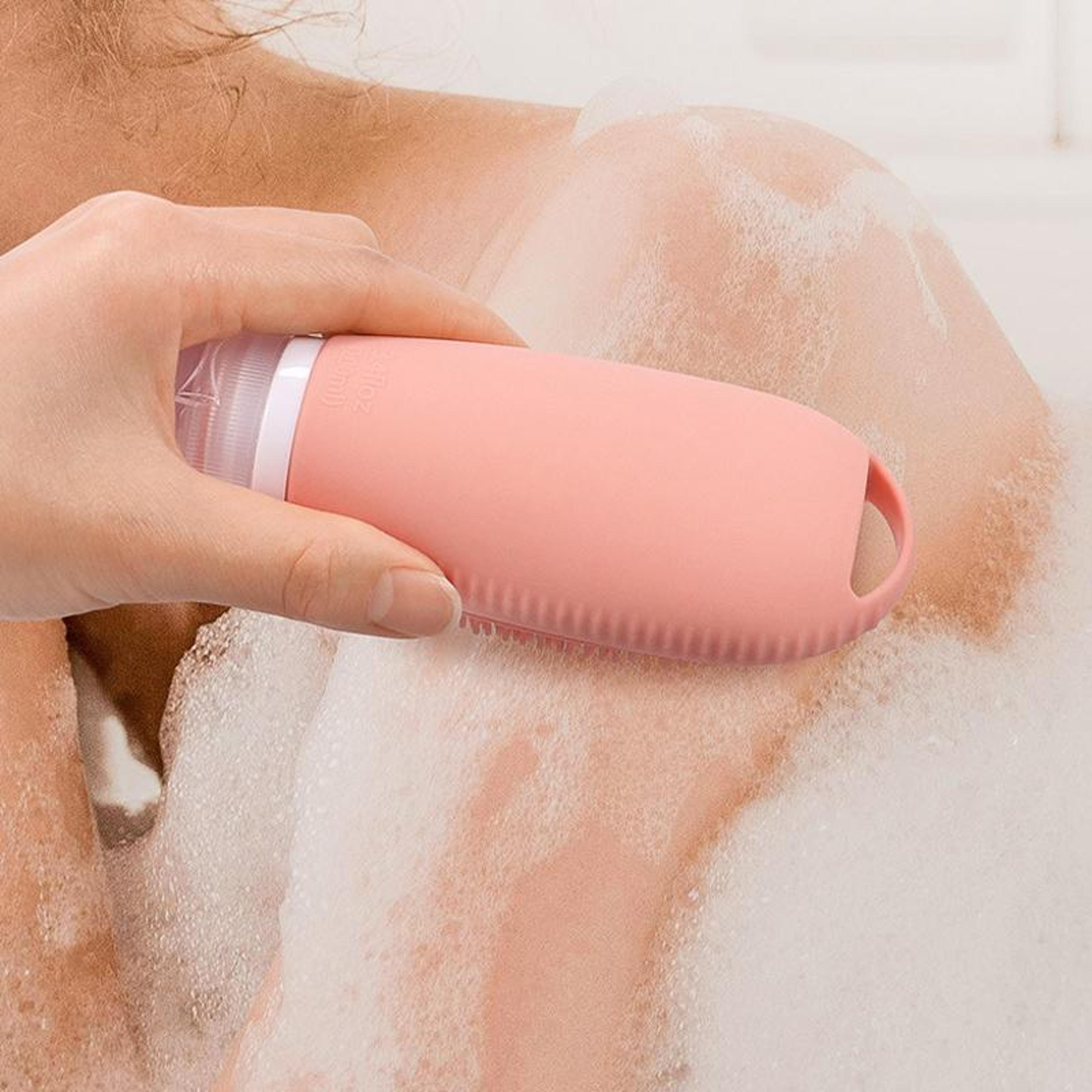 Travel Shower Brush Dispenser Bottle Portable Shampoo  Lotion Scrubber 2