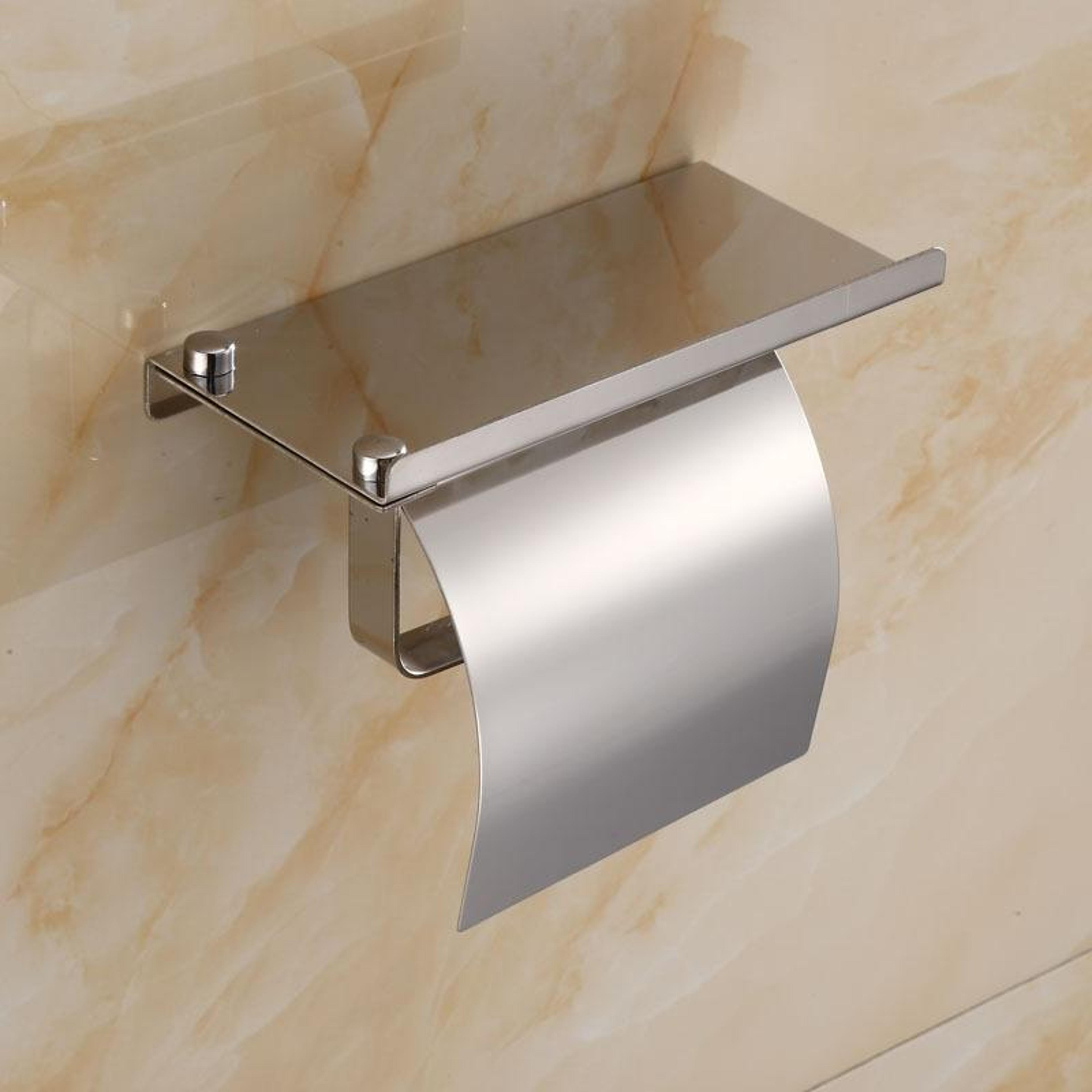 Stainless Steel Toilet Paper Holder With Phone Shelf Wall Mounted 5