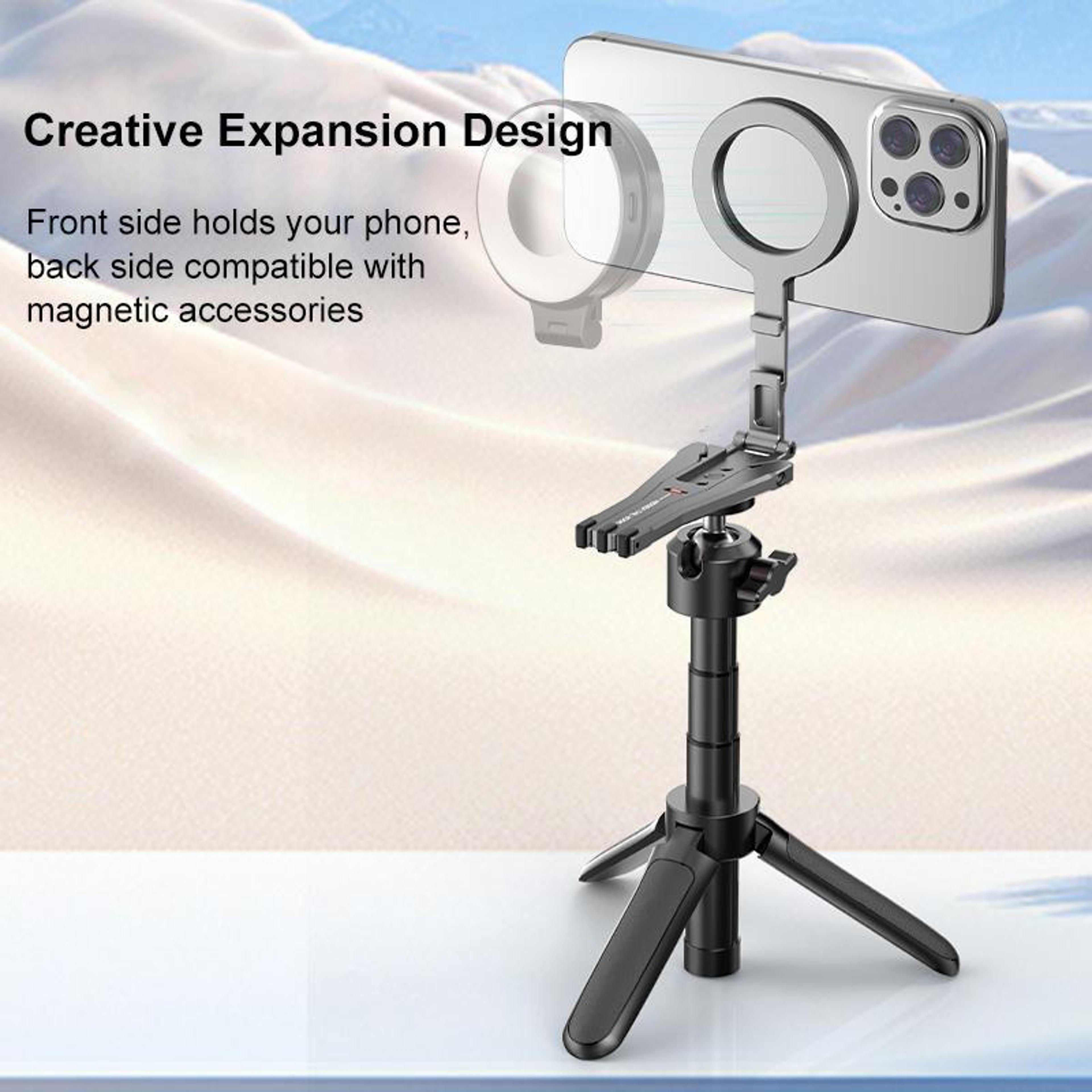 Foldable MagSafe Tripod Mount With Magnetic Phone Stand Grip And Desk Clamp 5