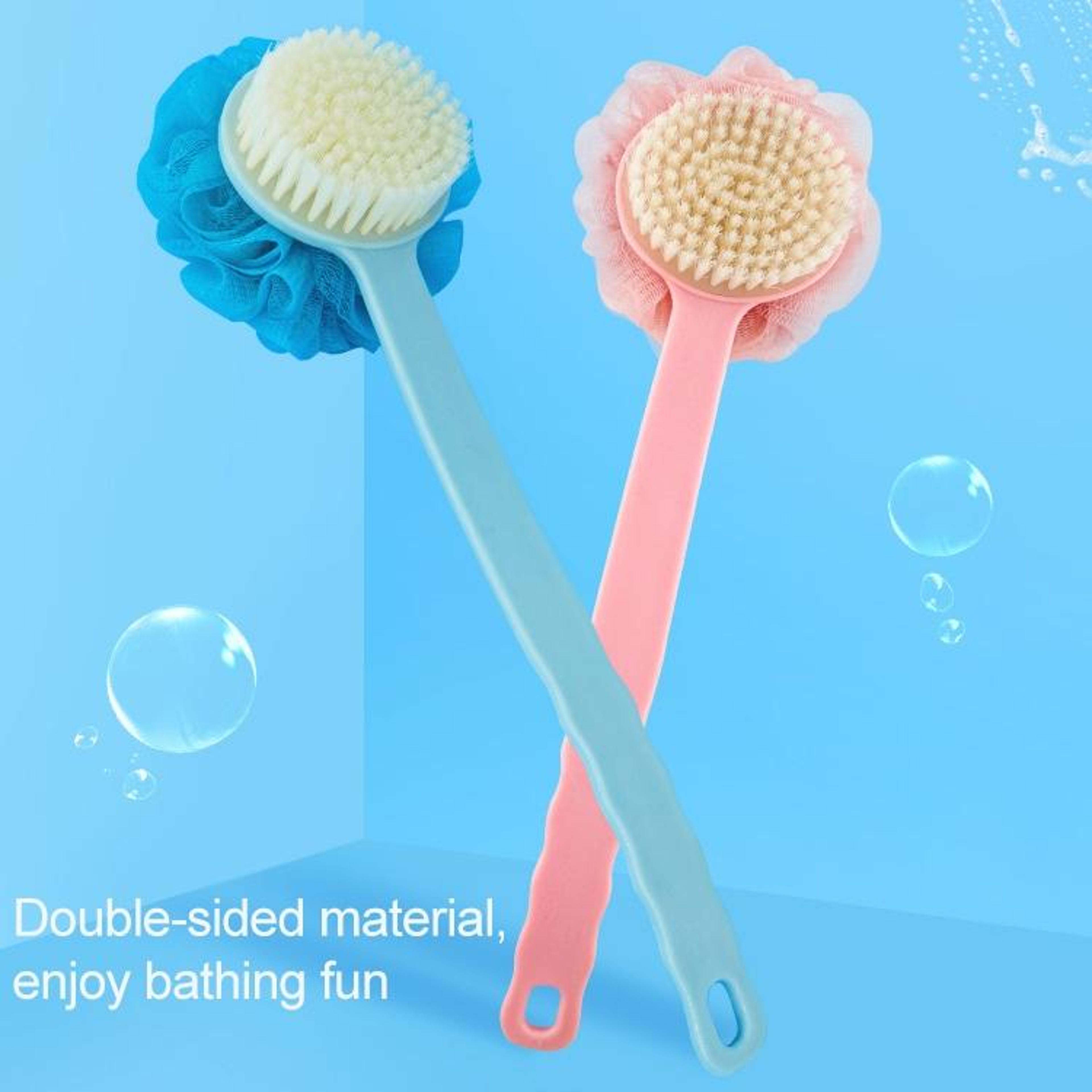Long Handle Bath Brush And Loofah Soft Bristle Back Scrubber Pink 7