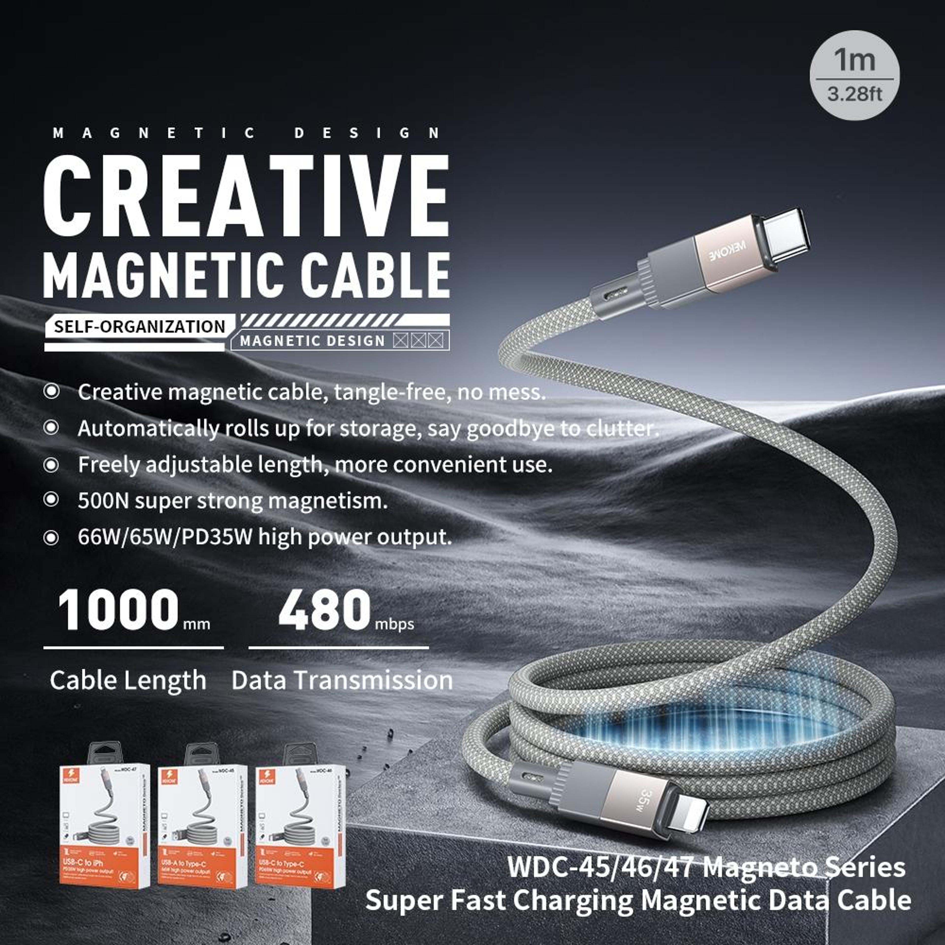66W Fast Charging Magnetic USB C Cable 1M Braided Tangle Free Data  Power Cord 3