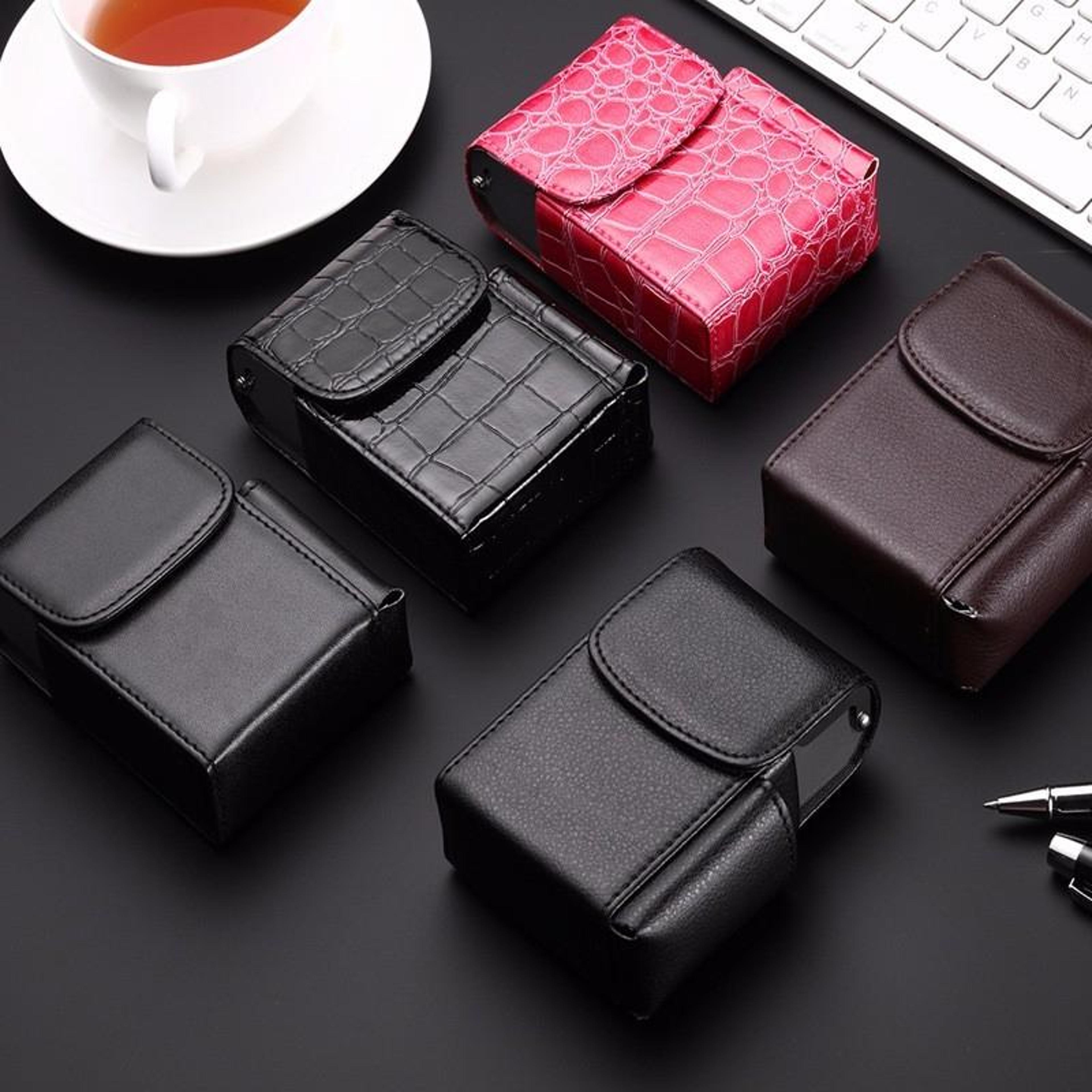 Slim PU Leather Cigarette Case With Lighter Holder  Business Card Organizer 2