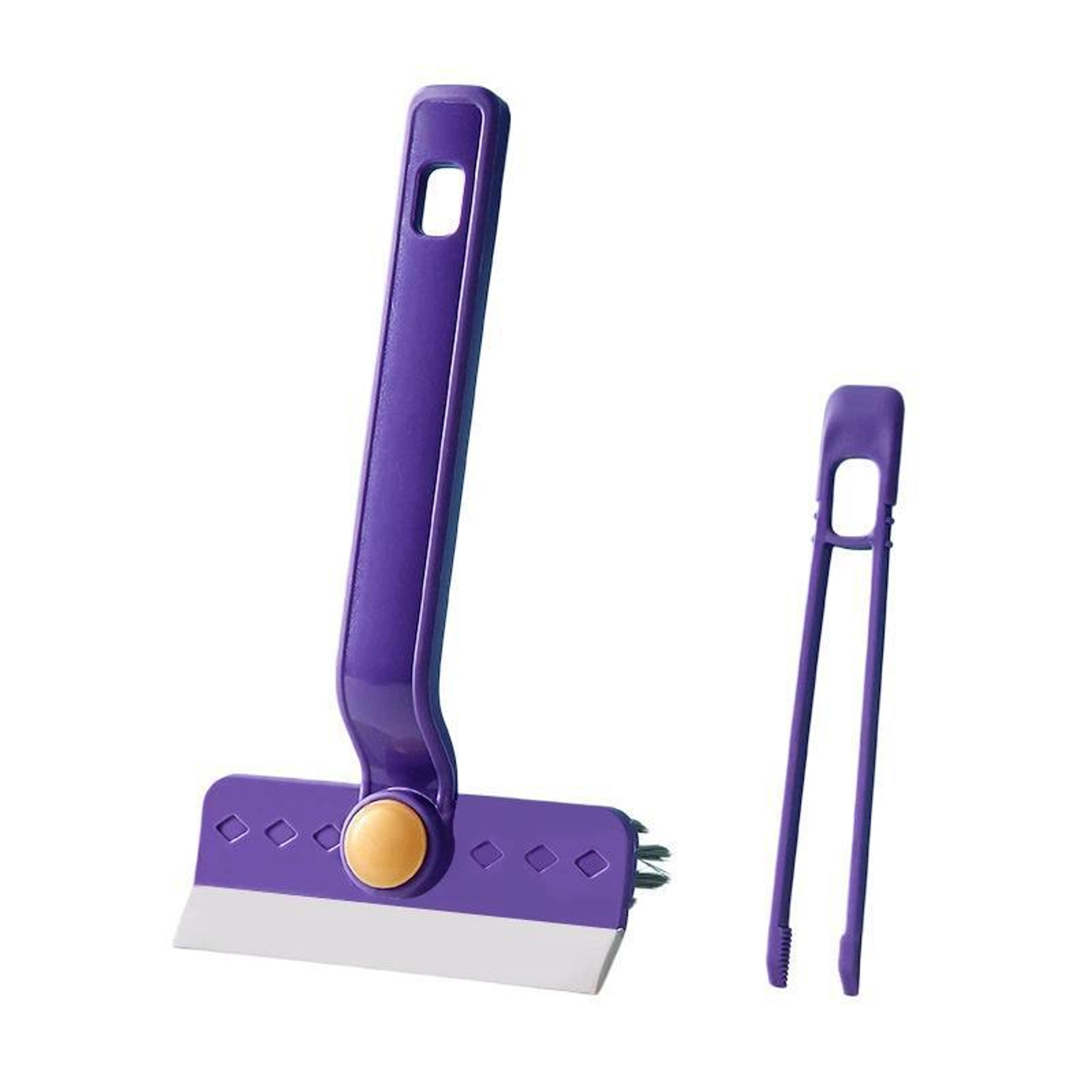 rotatable gap cleaning brush and glass scraper for bathroom, tile and window tracks