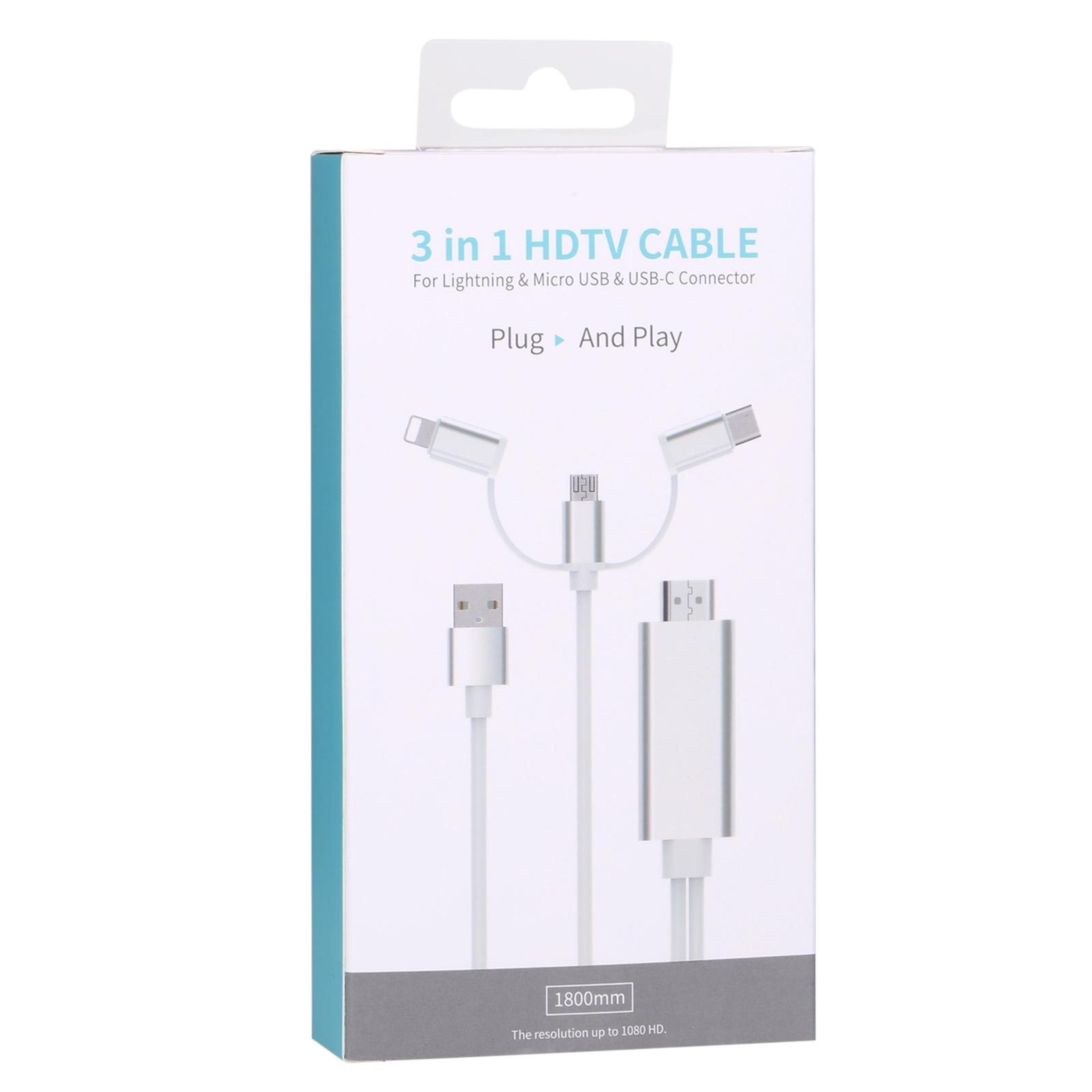 3 In 1 HDMI Adapter Cable 1080p Screen Mirroring For USB C Devices 3
