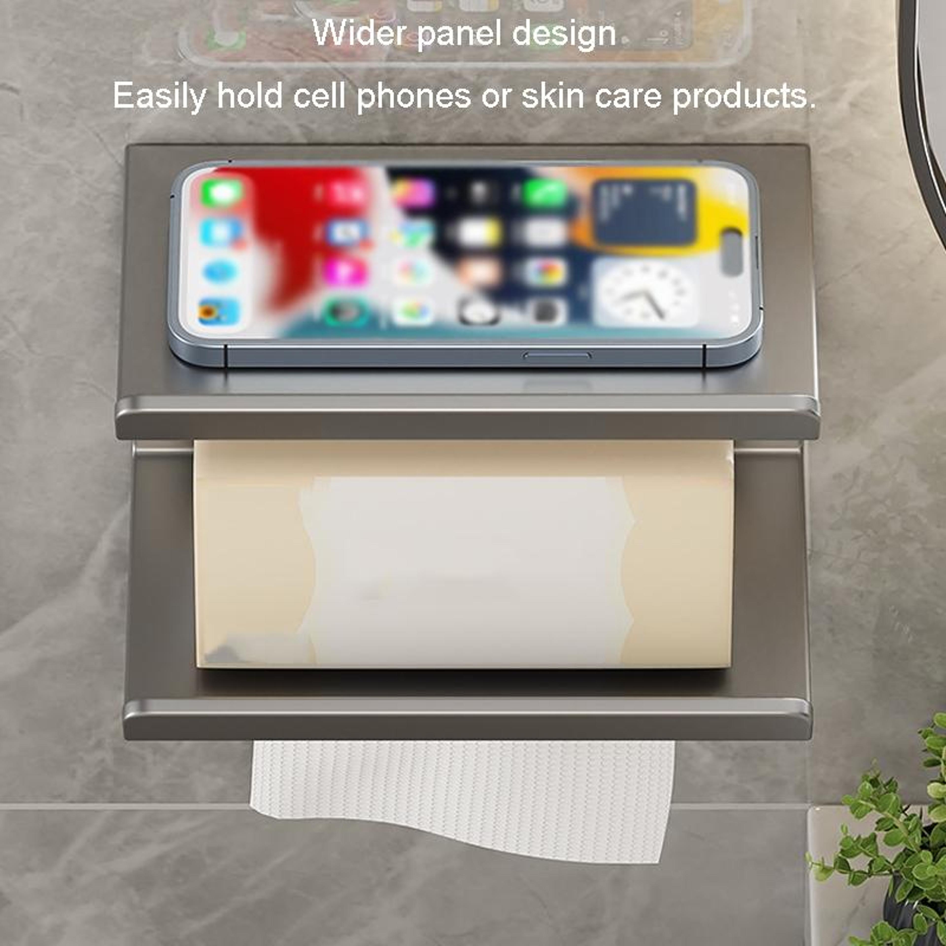 2in1 No Drill Bathroom Shelf With Paper Holder  Phone Stand Storage Rack 1
