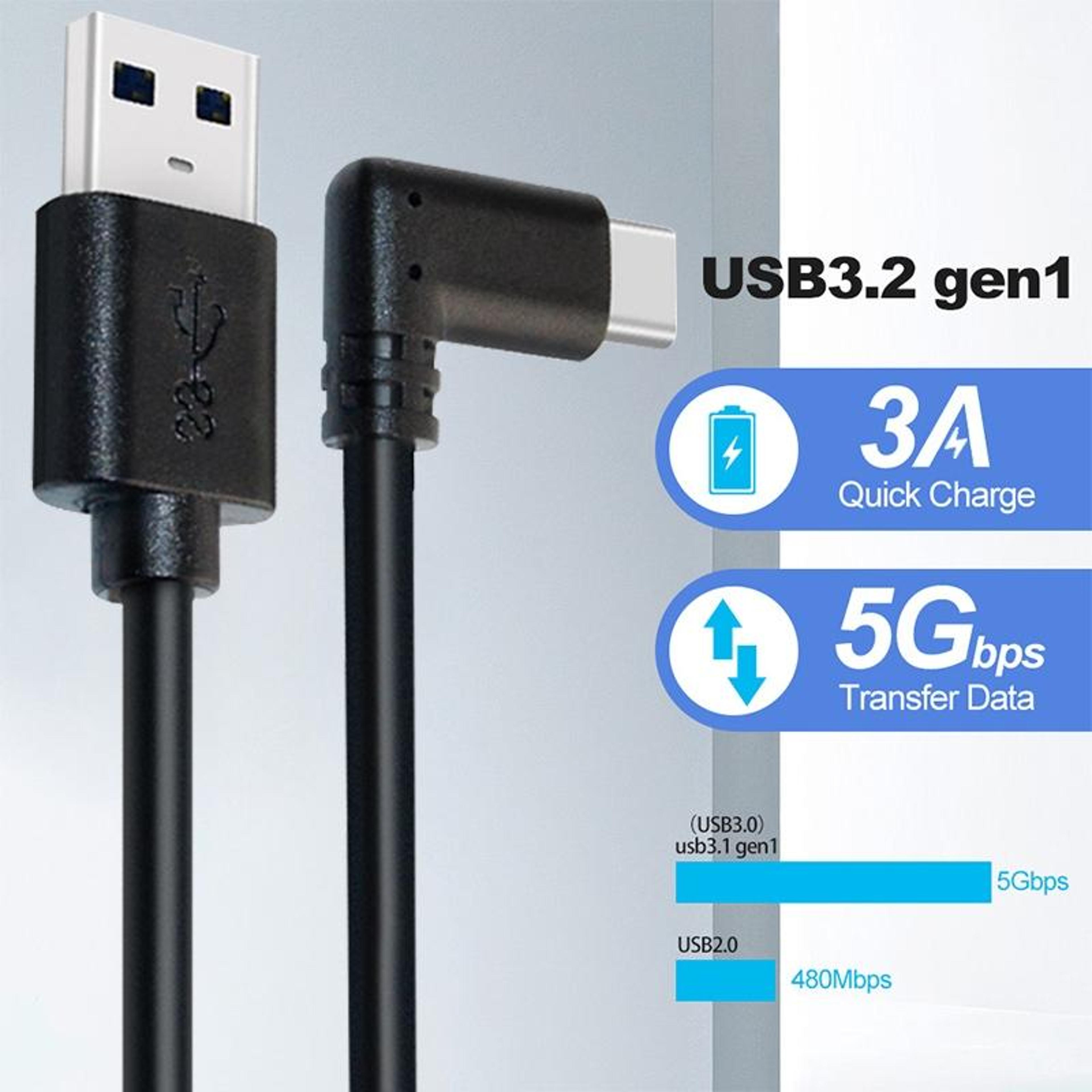 USB Gen1 VR Link Cable Right Angle USB C Fast 5Gbps For Oculus Quest 1