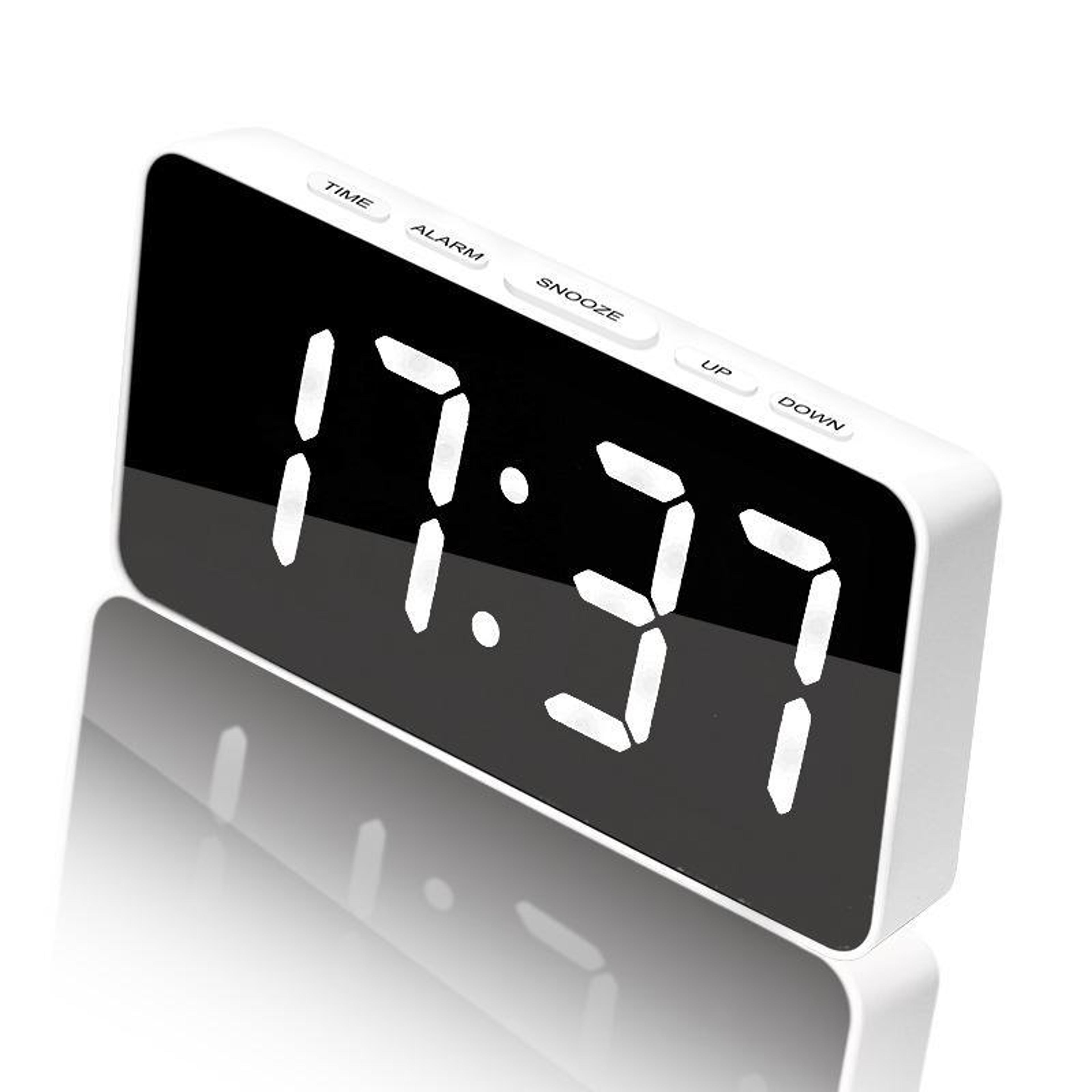 LED Mirror Alarm Clock With USBC Charging  Battery Backup Digital Desk Clock 0