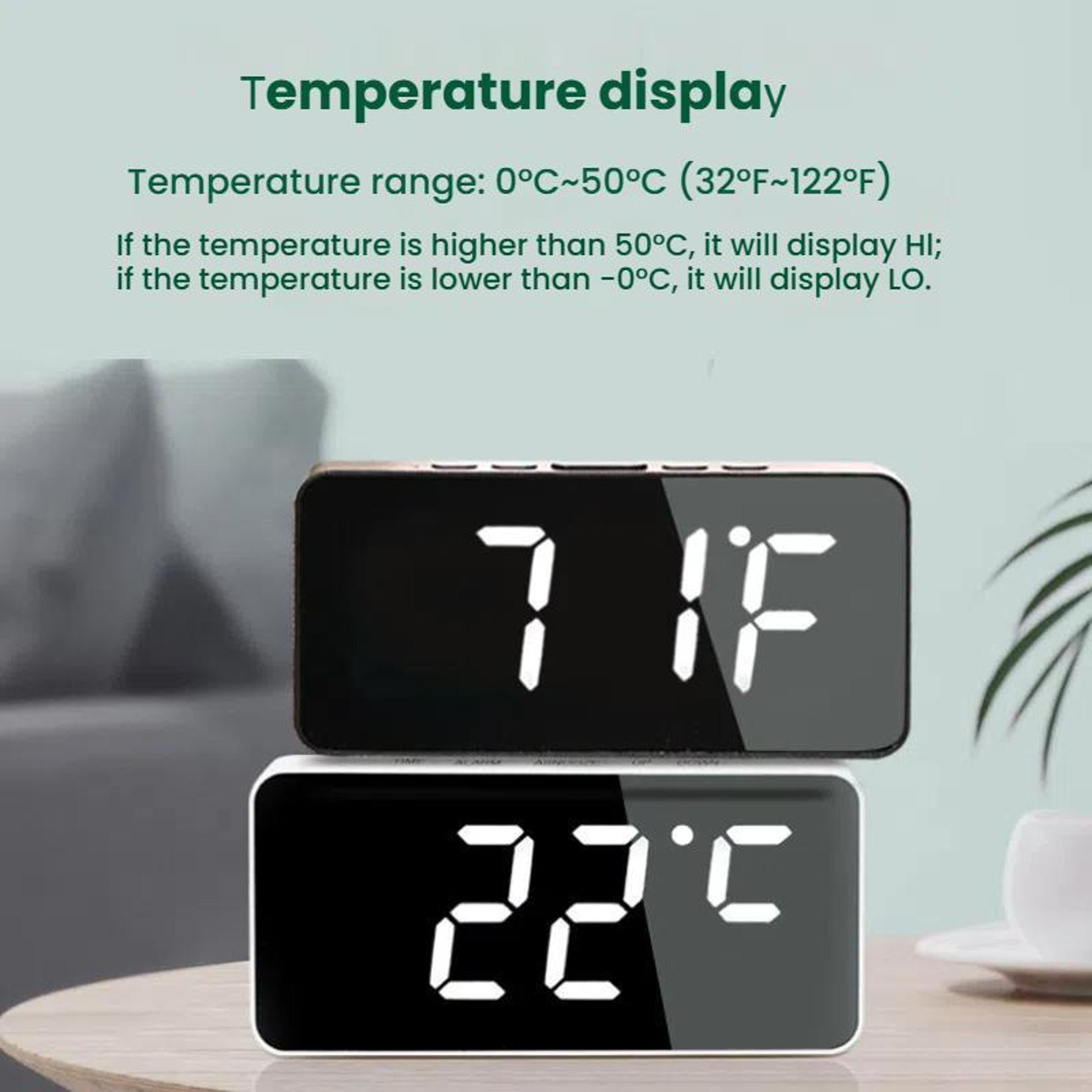 LED Mirror Alarm Clock With USBC Charging  Battery Backup Digital Desk Clock 3