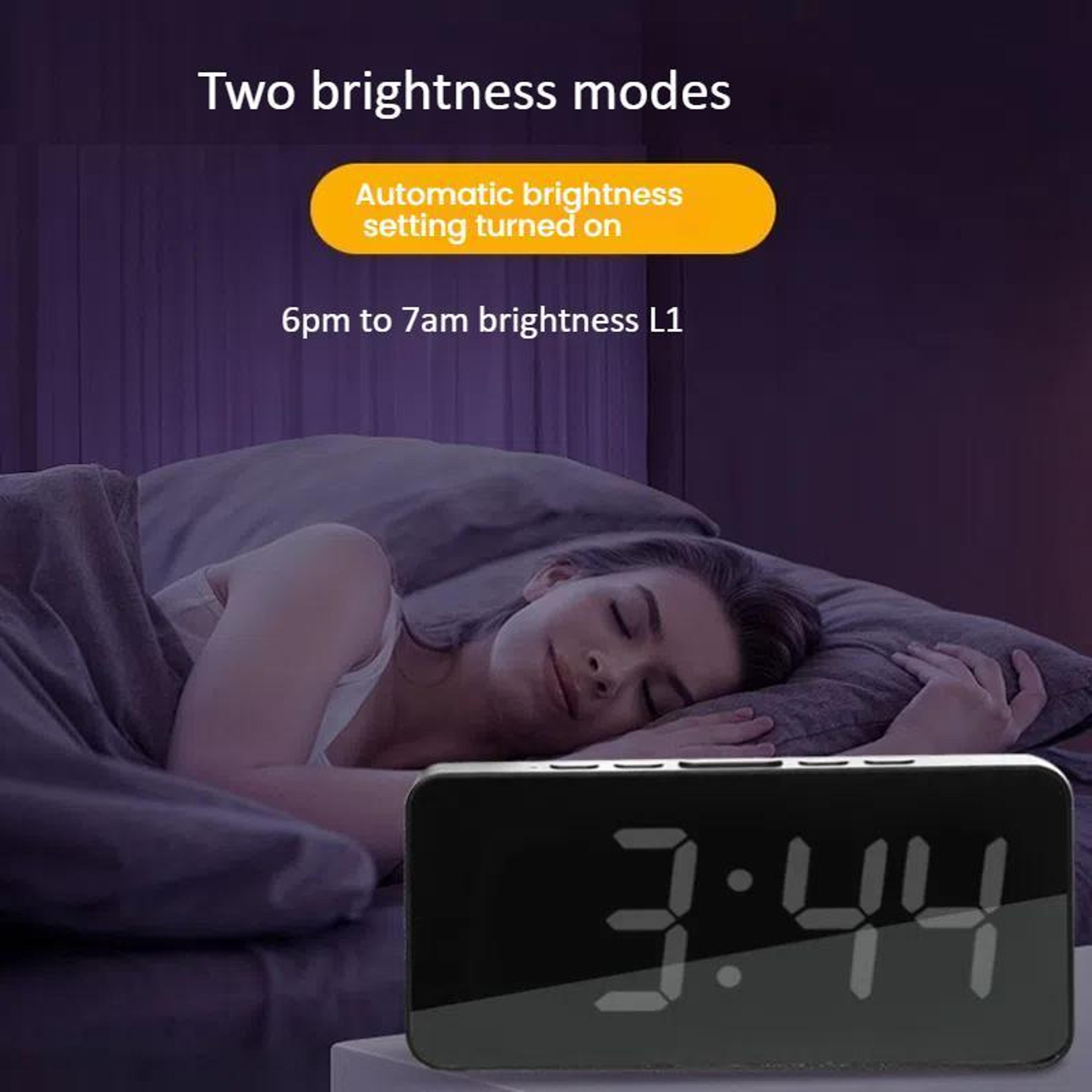 LED Mirror Alarm Clock With USBC Charging  Battery Backup Digital Desk Clock 4