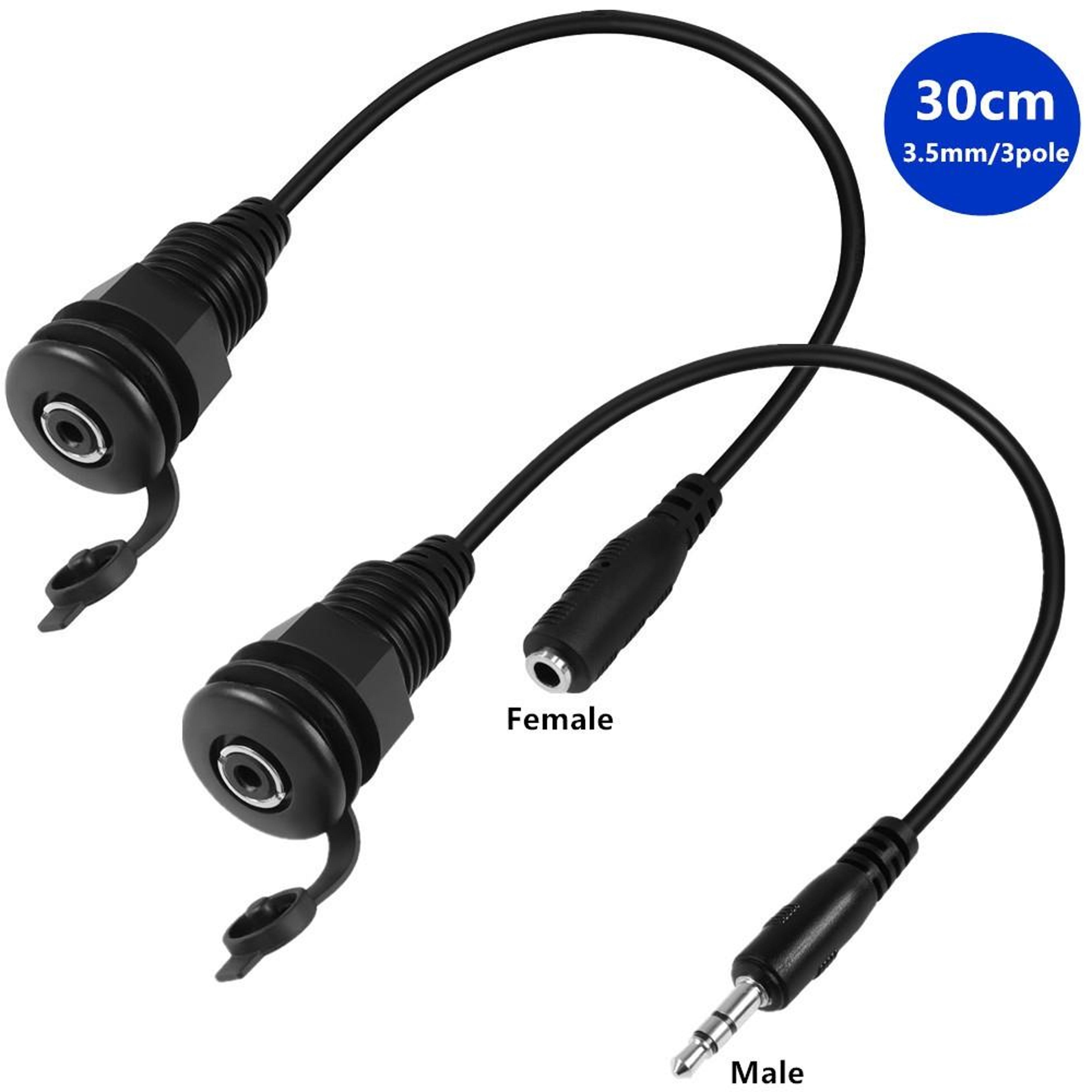 35mm Panel Mount Audio Cable With Threaded Jack Waterproof Audio Extension Cable For Car Marine Ste 1