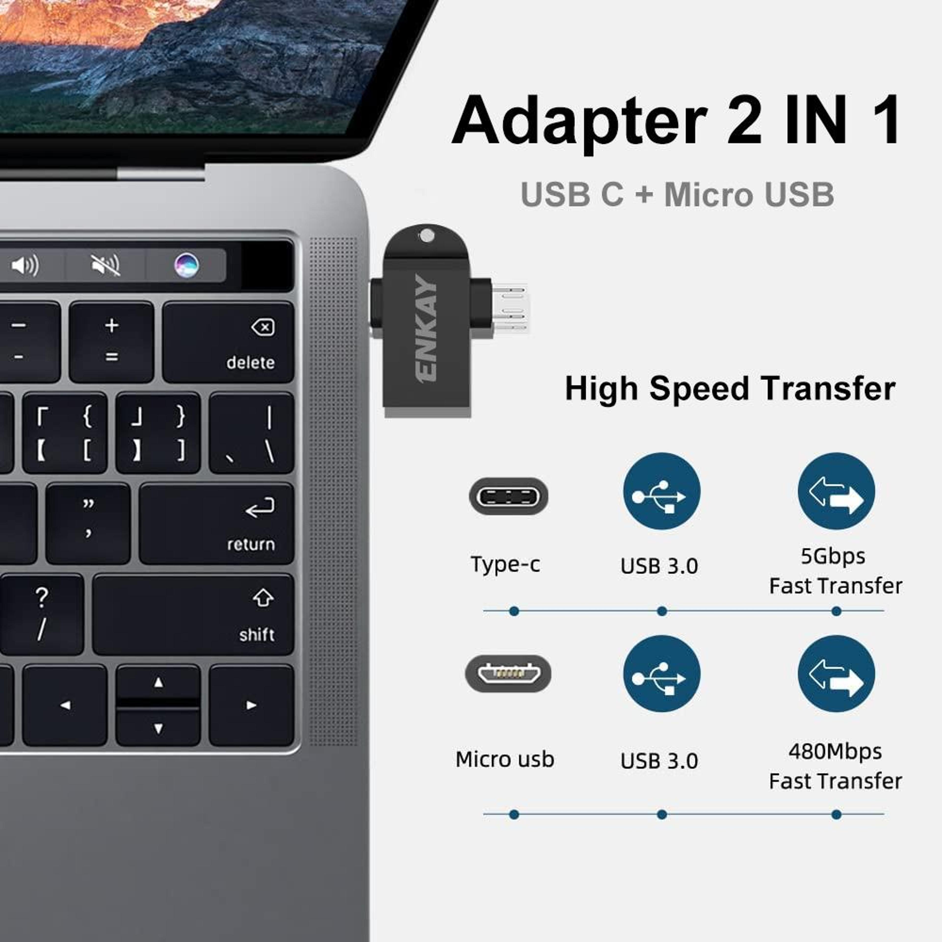 2 In 1 USB C  Micro USB OTG Adapter USB High Speed Data Transfer Dongle 4