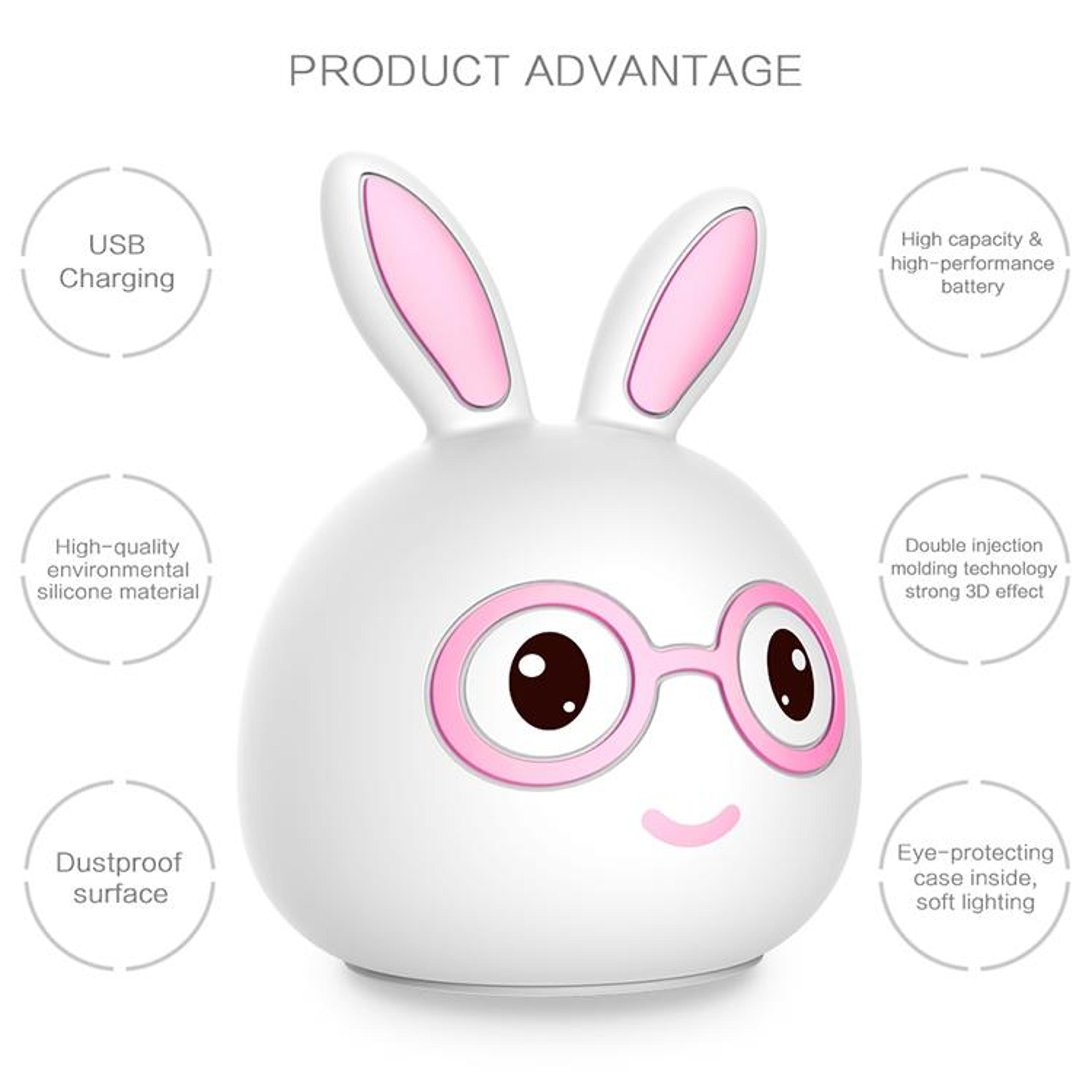 3D LED Rabbit Night Light Touch Control USB Rechargeable Lamp For Kids  Bedroom Decor 8