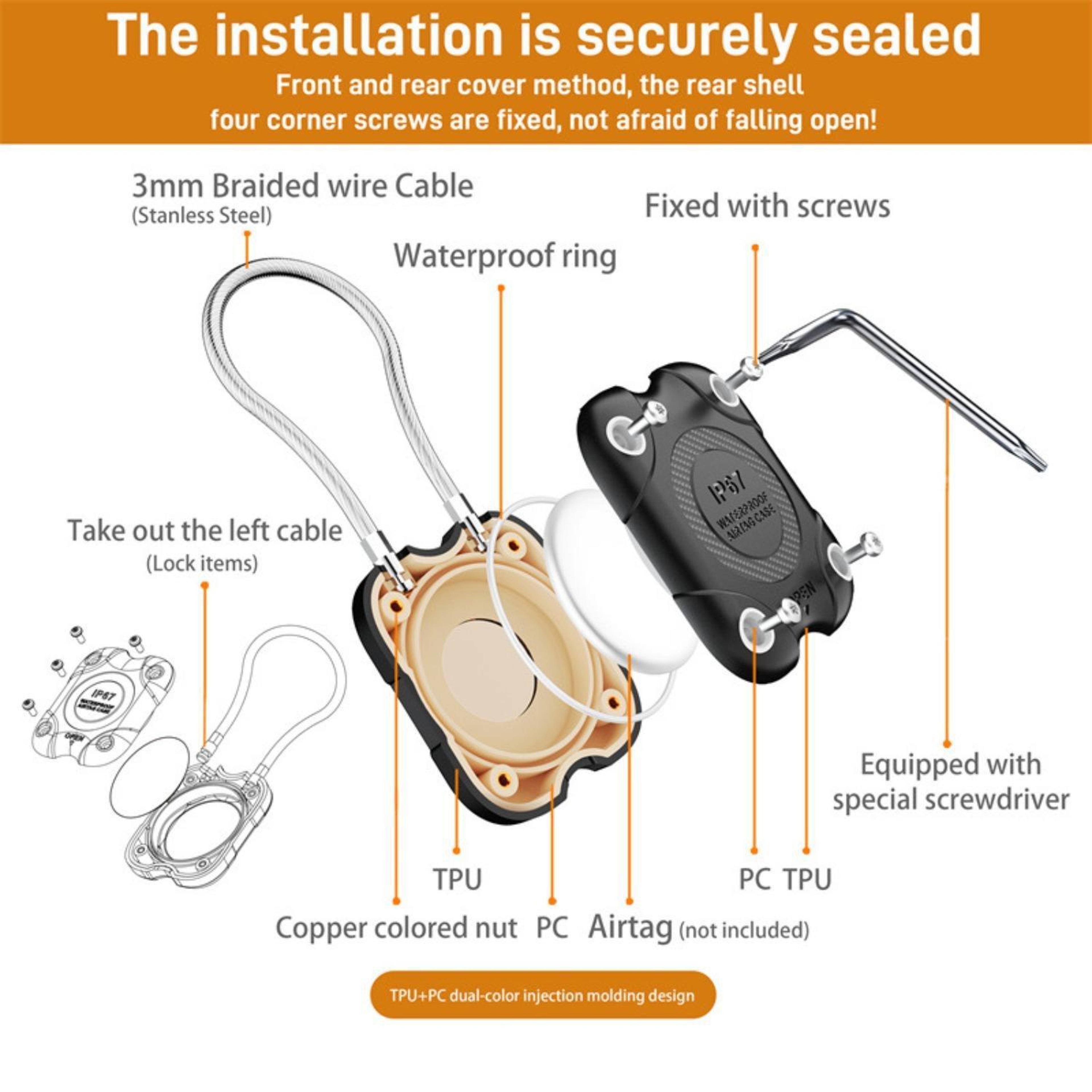 Waterproof AirTag Pet Collar Holder Durable Metal Protective Case With Rope Loop 1