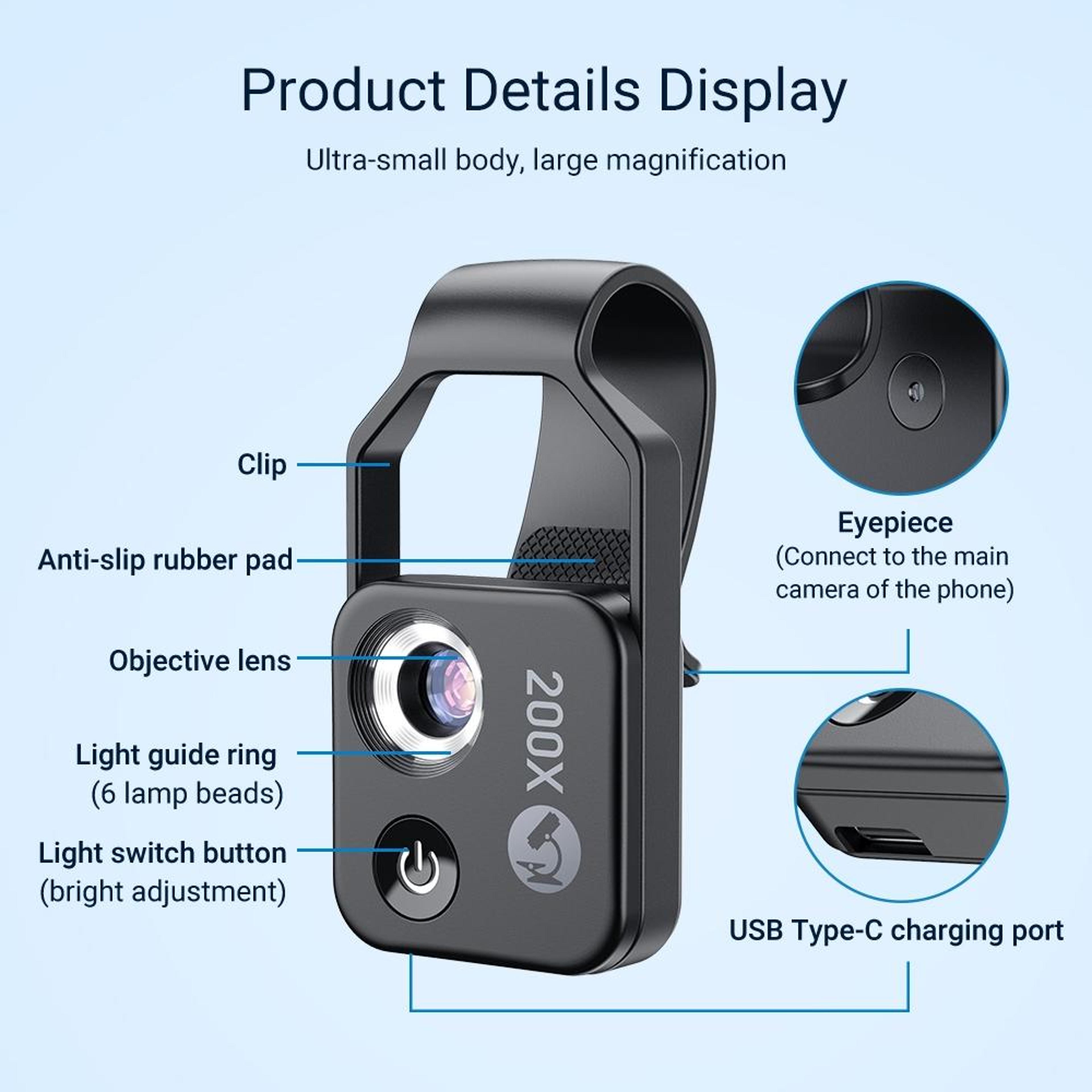 Smartphone Microscope Lens With CPL  LED Light For Kids Science Exploration 16