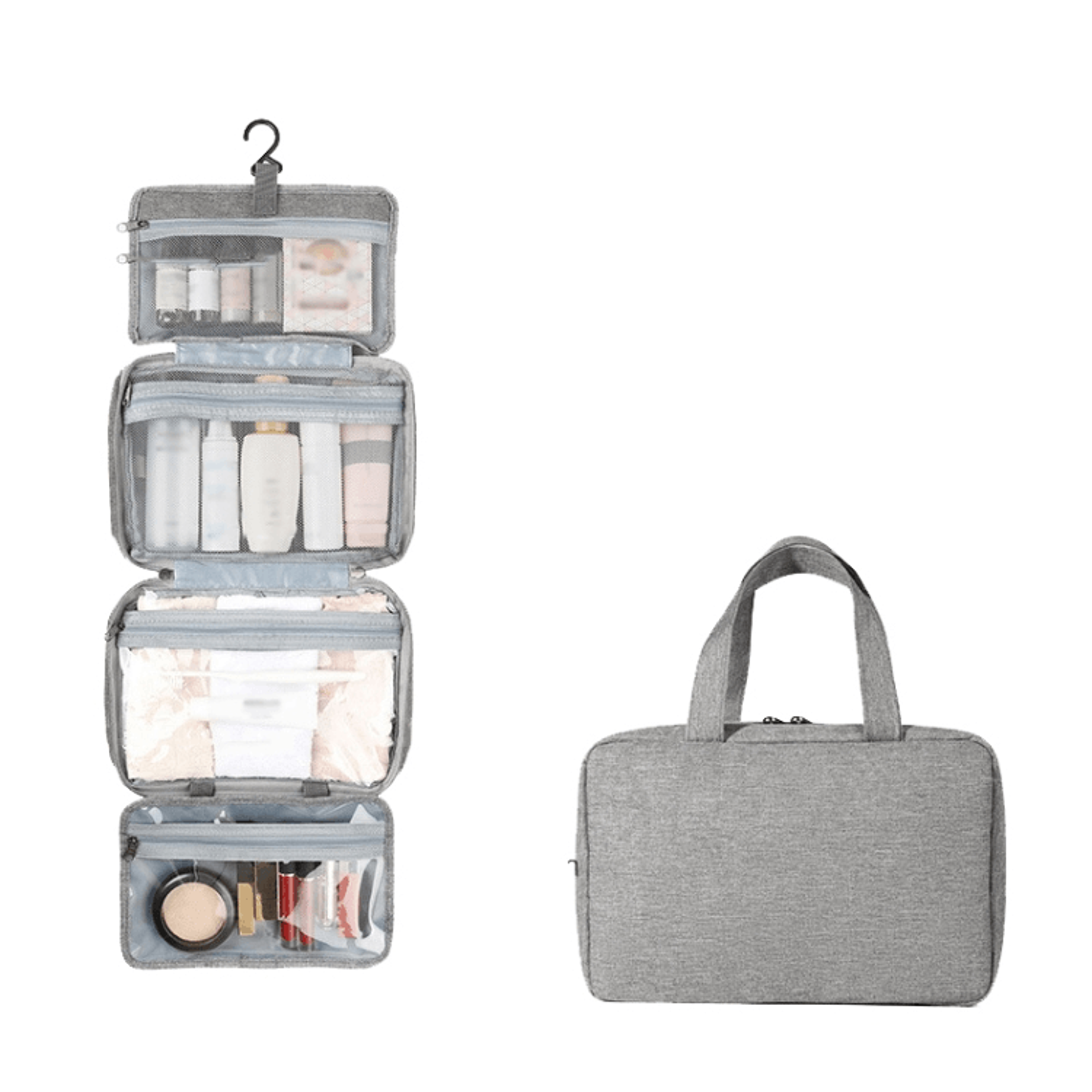 Foldable Travel Toiletry Bag Waterproof Hanging Organizer With Hook  Compartments 8