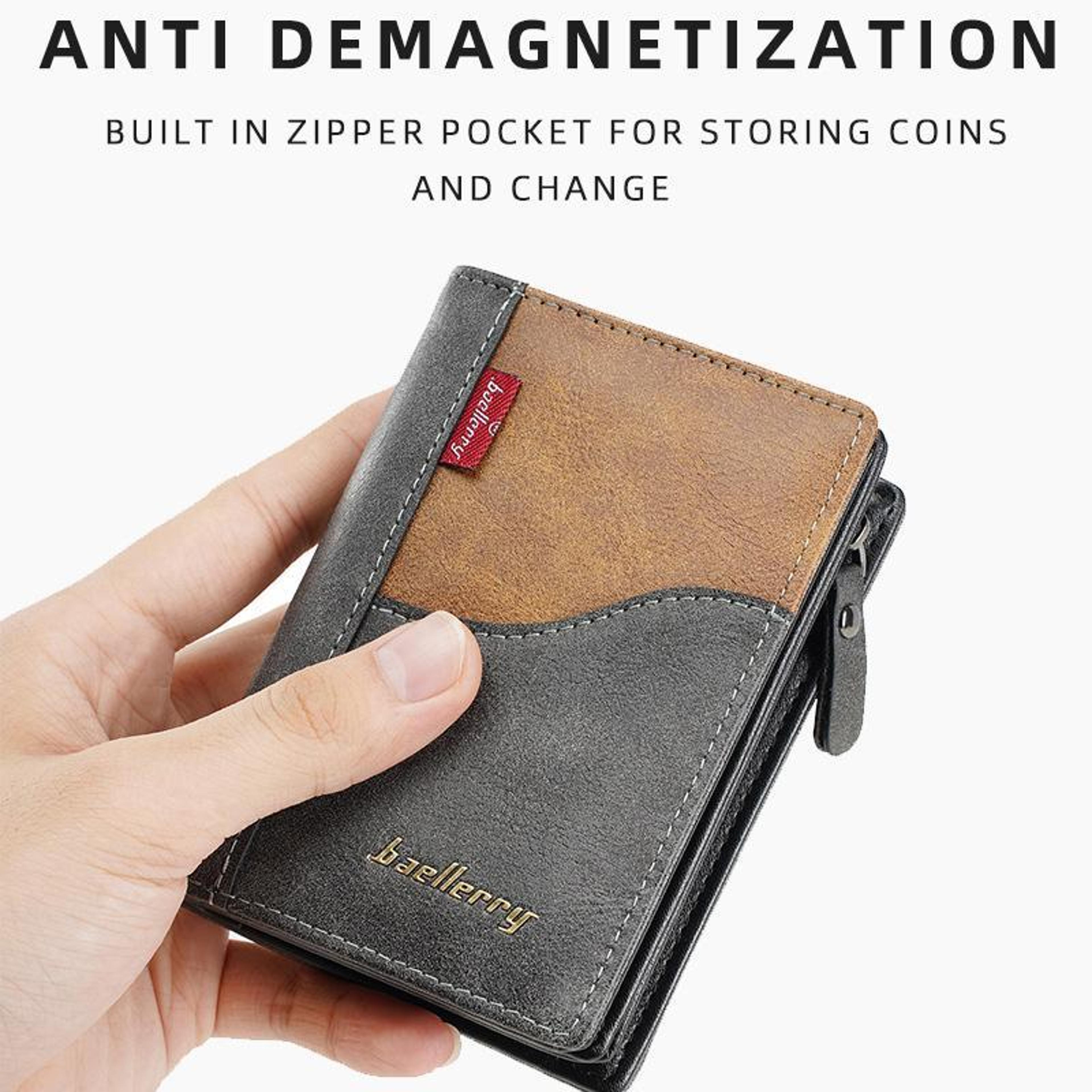 Vintage Contrast Zip Men Compact Wallet With Coin Pocket  Multi Card Holder 4