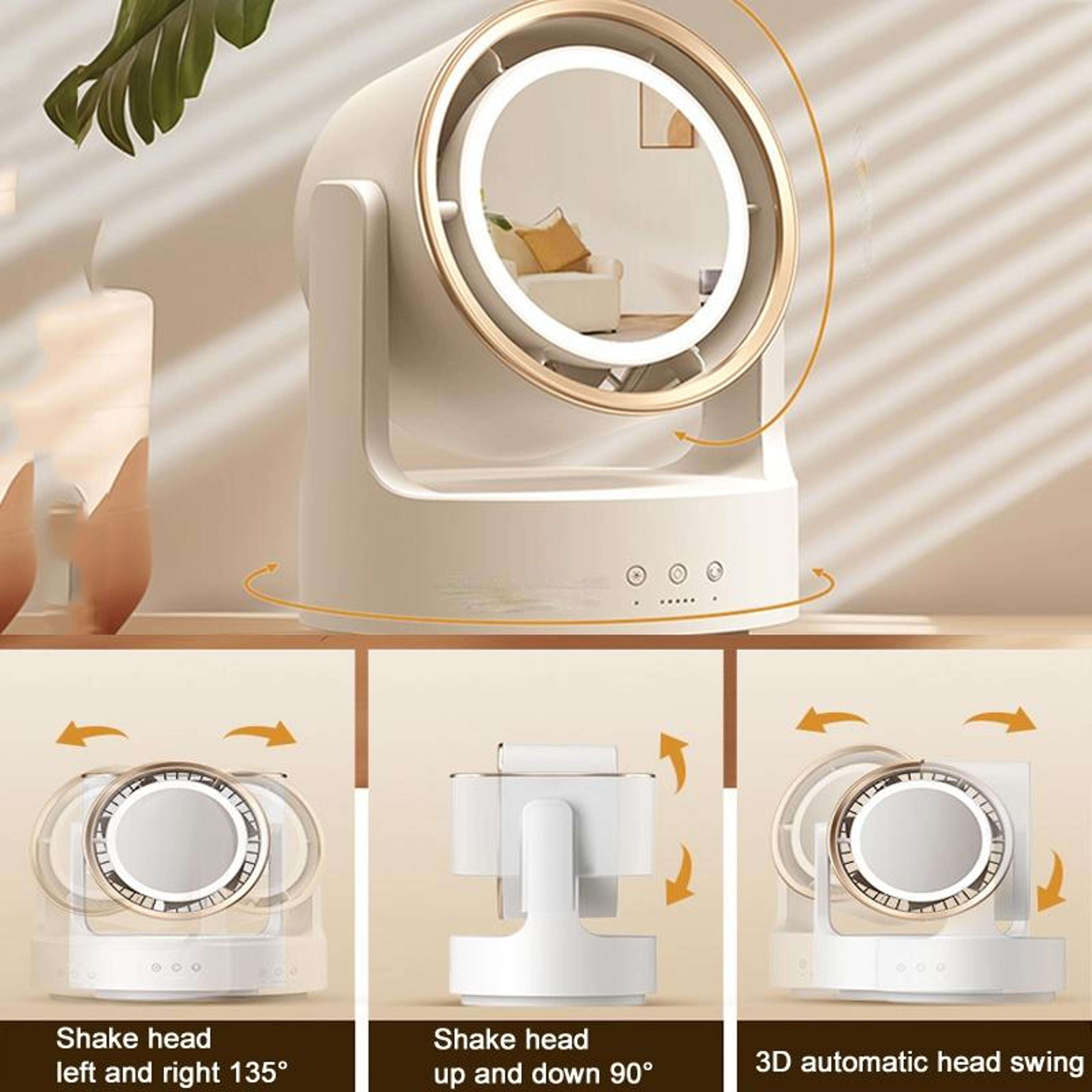 3in1 Bladeless Desk Fan With LED Light And Mirror USB Portable Quiet Air Circulator 6