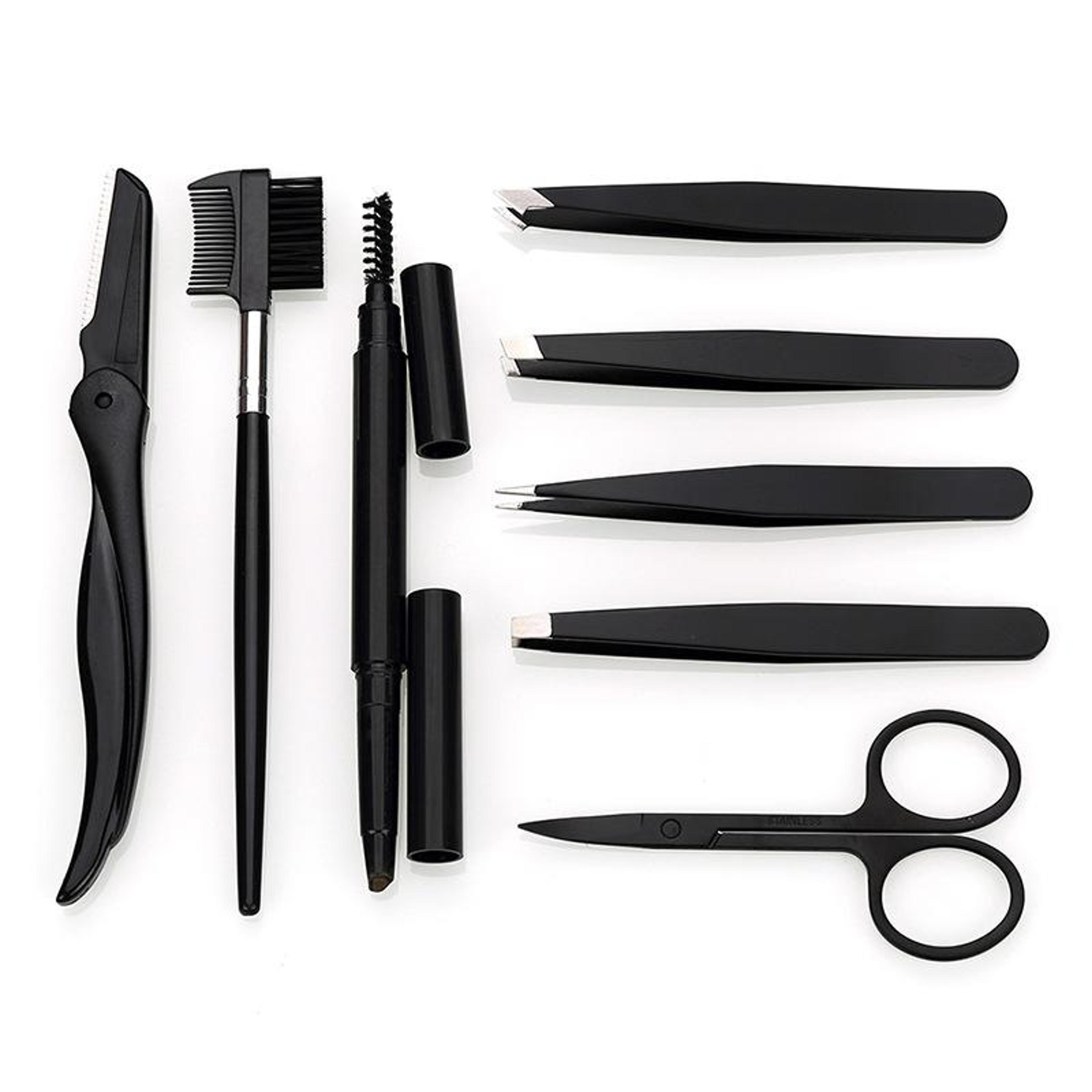 8 In 1 Eyebrow Grooming Kit With Scissors Tweezers Razor Portable Makeup Tool Set 1