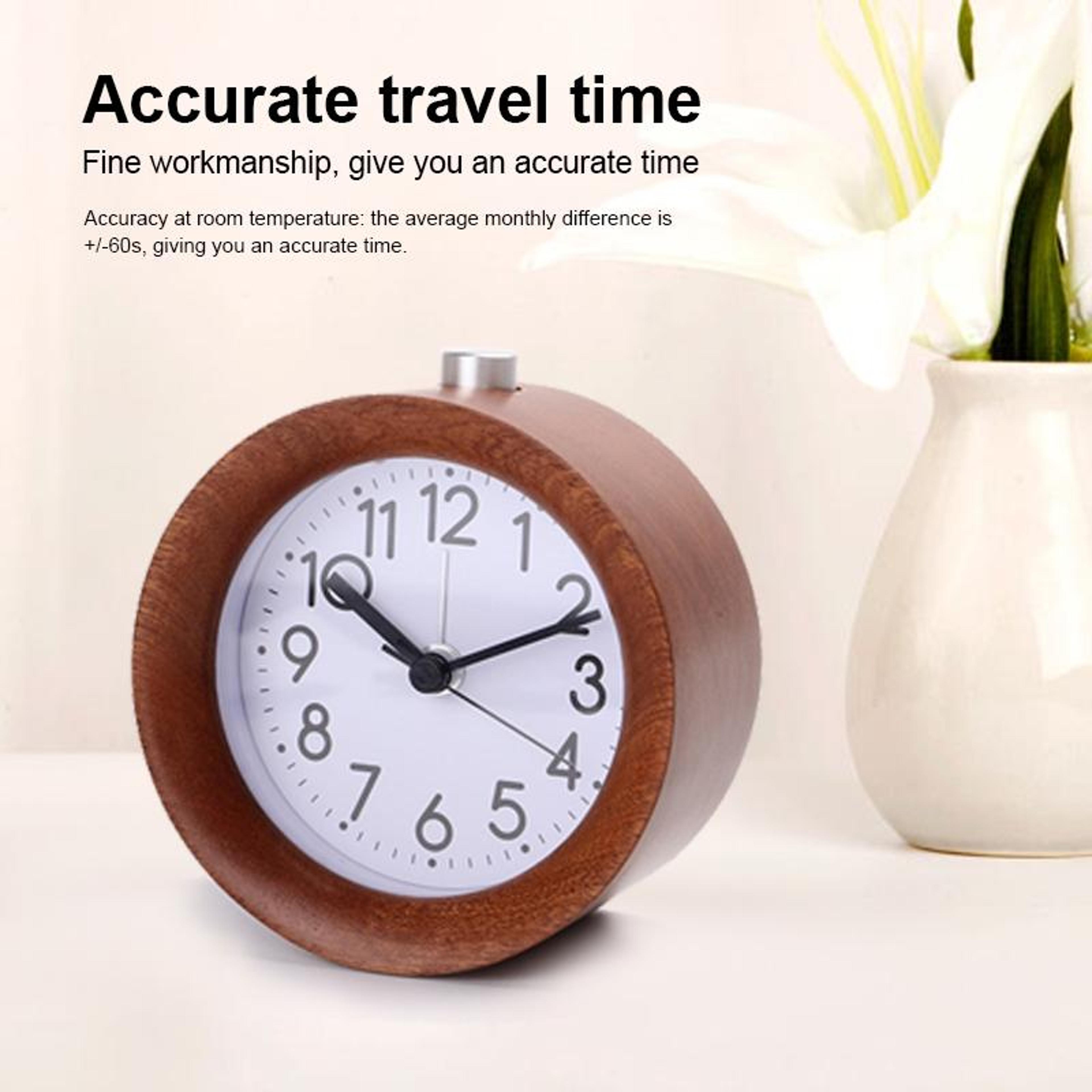 Solid Wood Silent Alarm Clock With Snooze  Night Light For Bedside 9