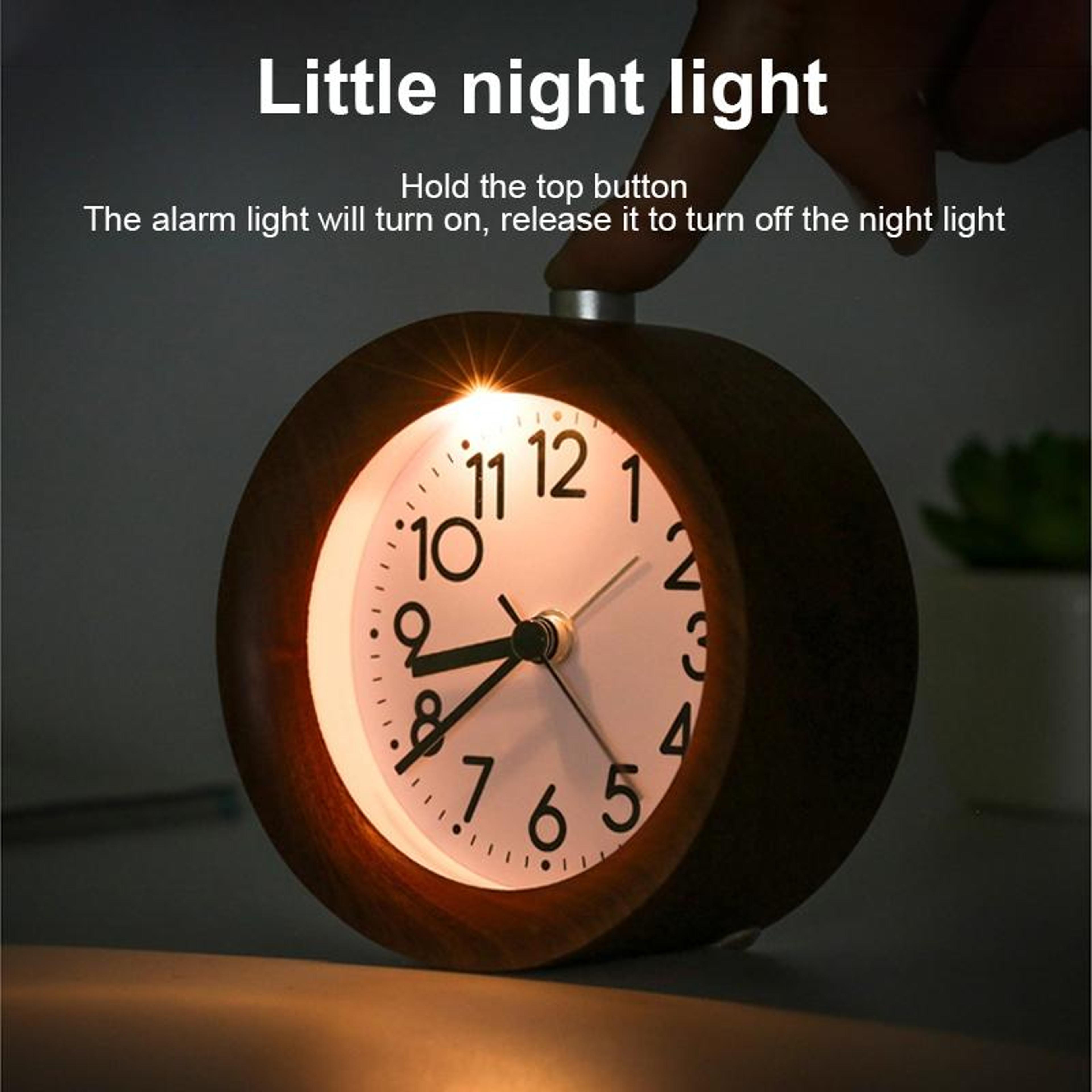 Solid Wood Silent Alarm Clock With Snooze  Night Light For Bedside 5
