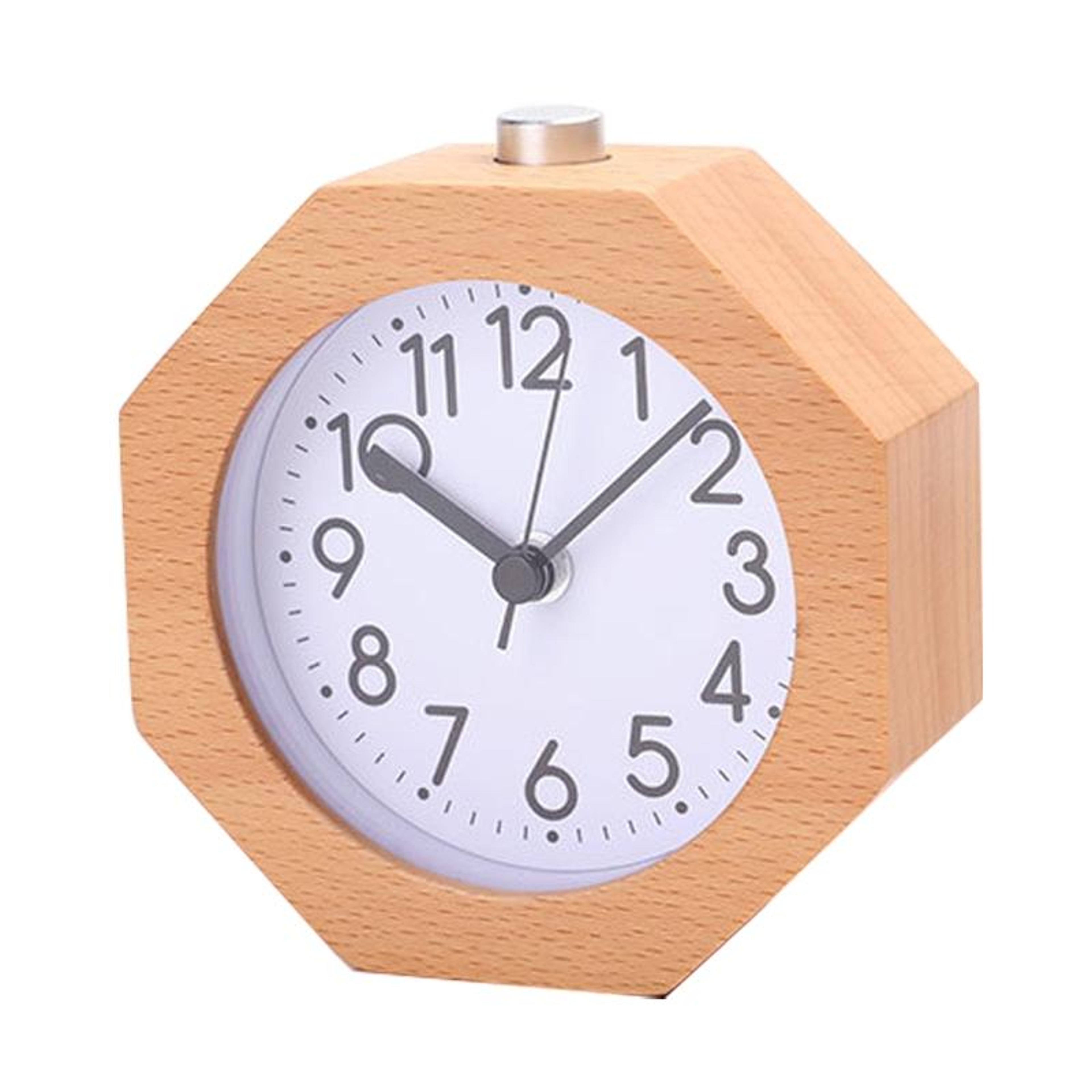 Solid Wood Silent Alarm Clock With Snooze  Night Light For Bedside 10