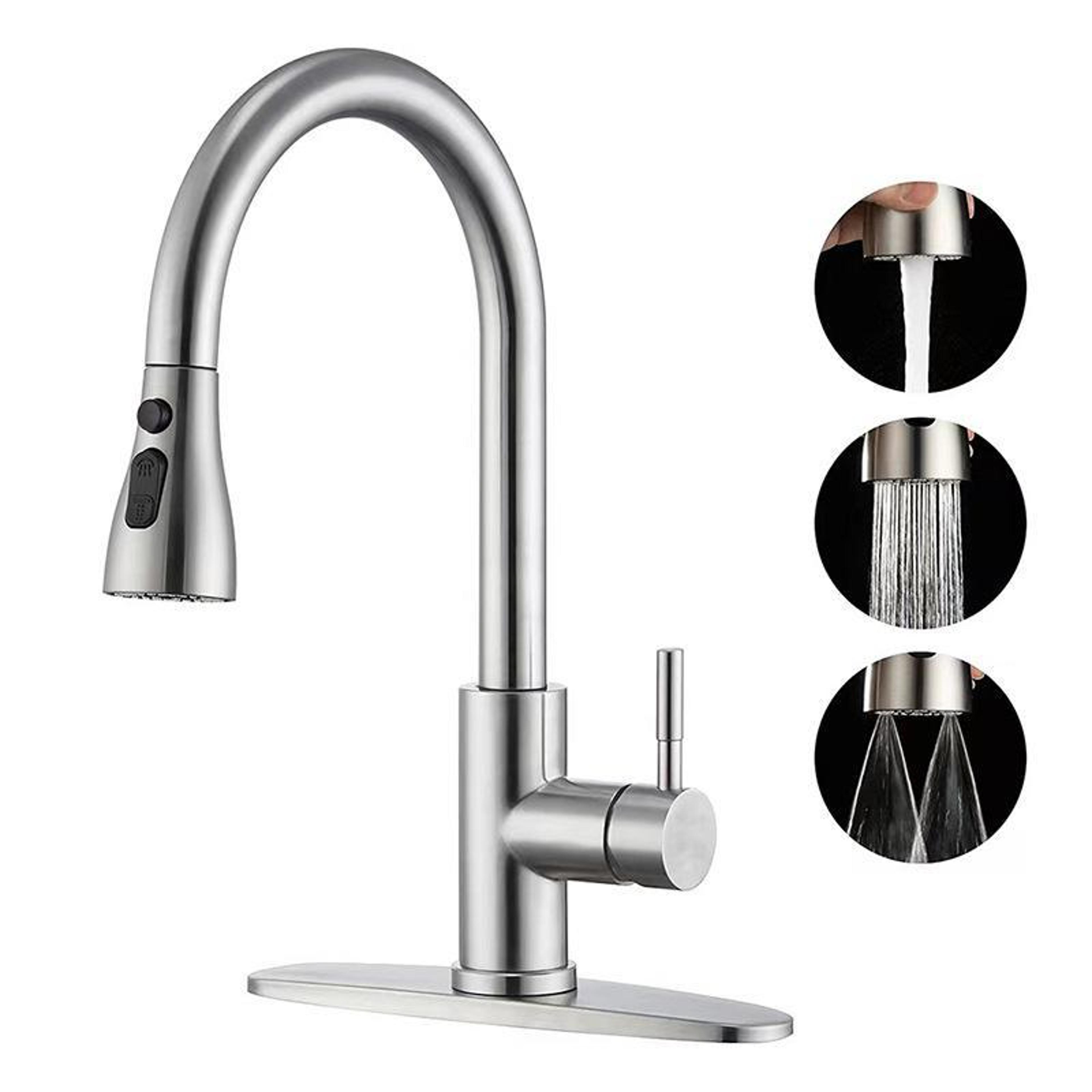 Pull Out Kitchen Faucet With 3 Modes Stainless Steel Hot And Cold Mixer Tap 4