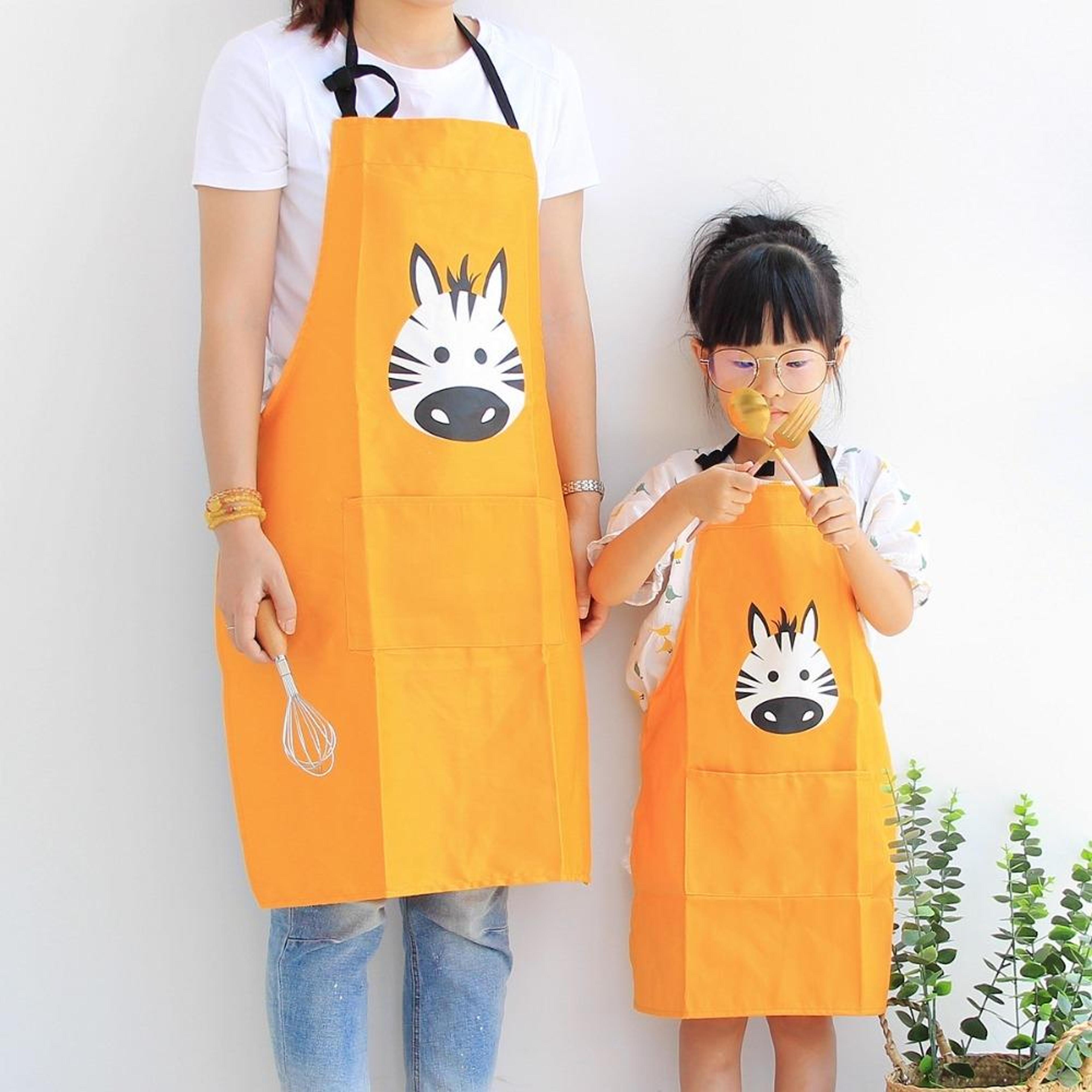 parent child cartoon apron set cotton sleeveless kitchen smock for kids and adults