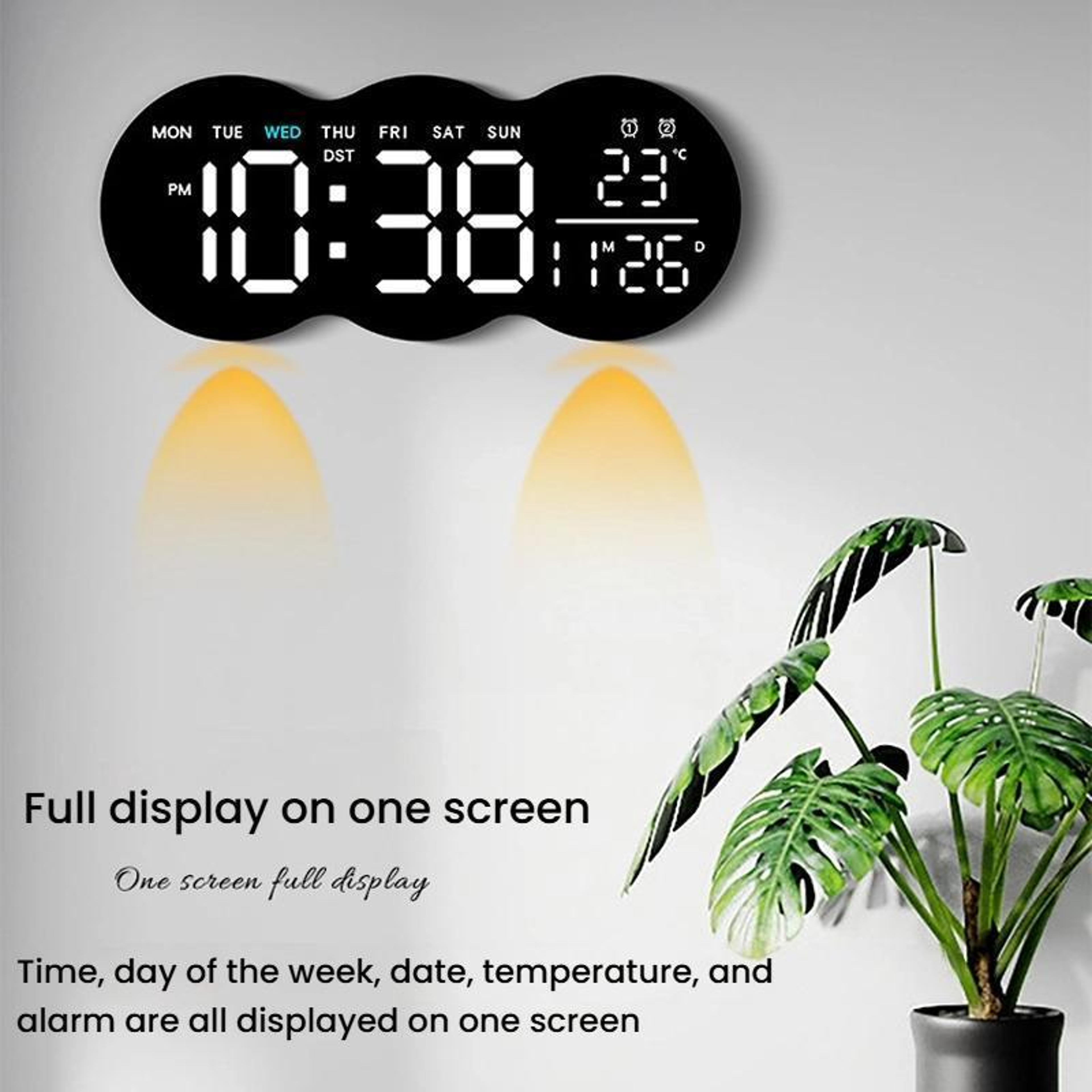 Smart LED Wall Clock With Remote Control Alarm Temperature Display  Warm Night Light 2