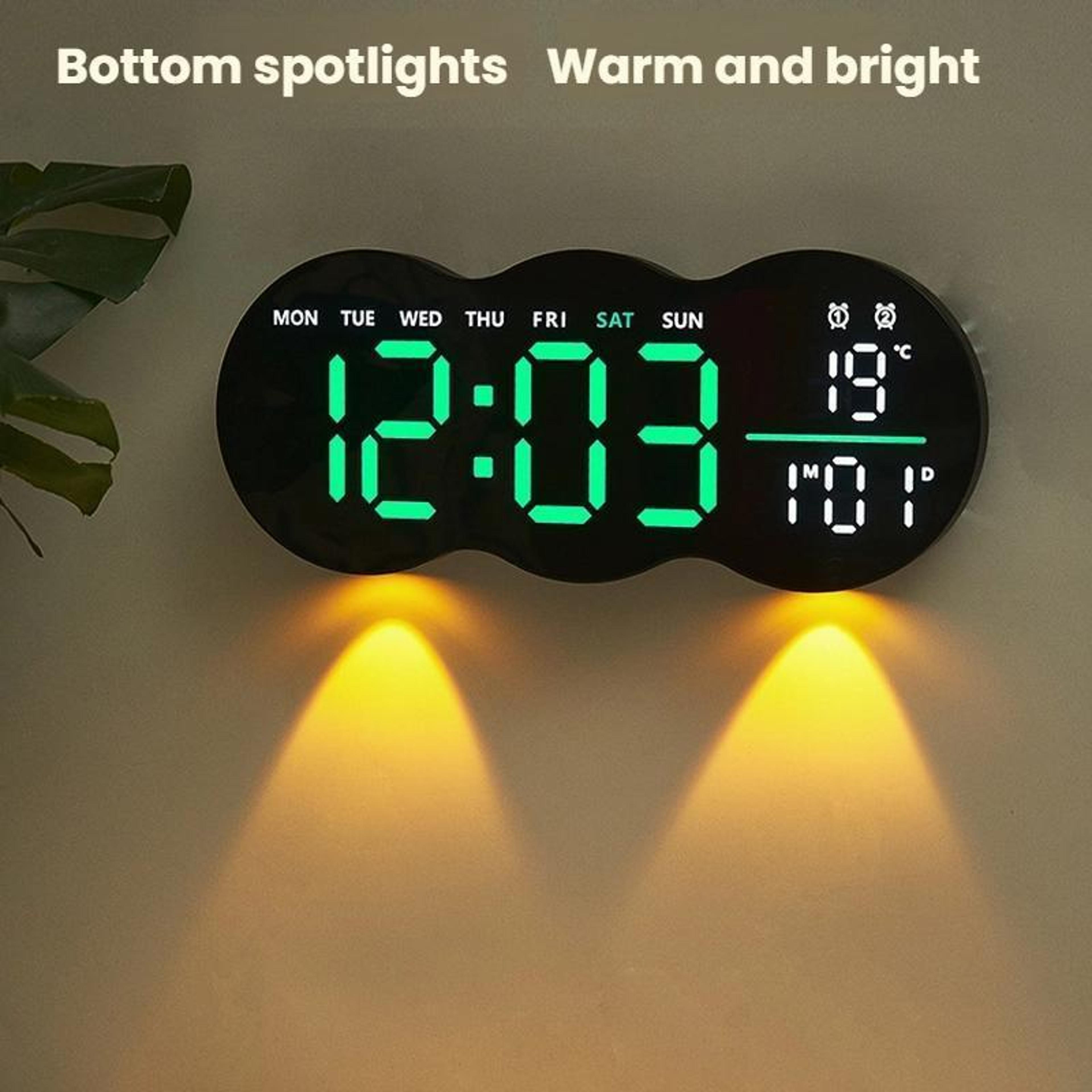 Smart LED Wall Clock With Remote Control Alarm Temperature Display  Warm Night Light 4