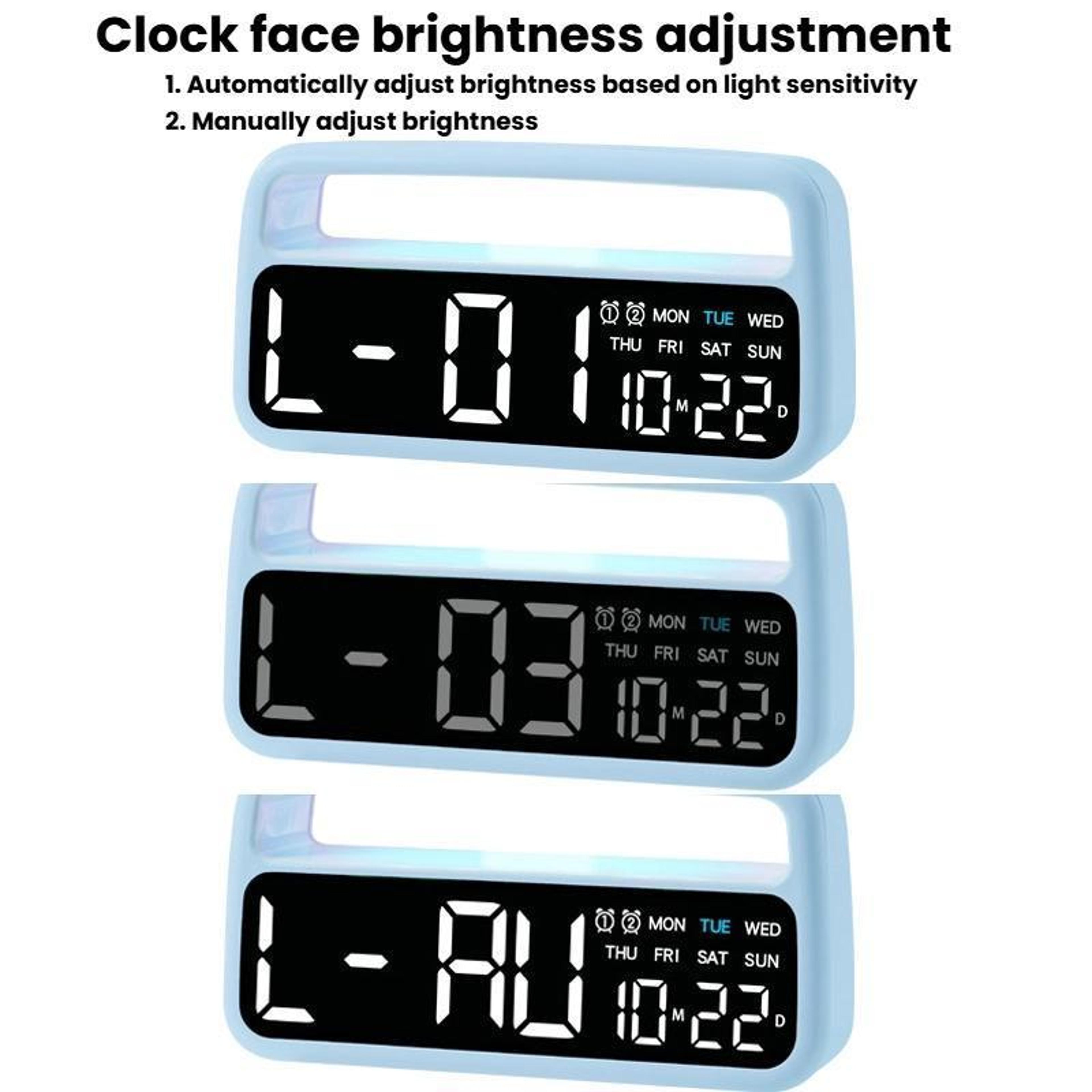 LED Alarm Clock With Ambient Night Light  Auto Dimming Display 5