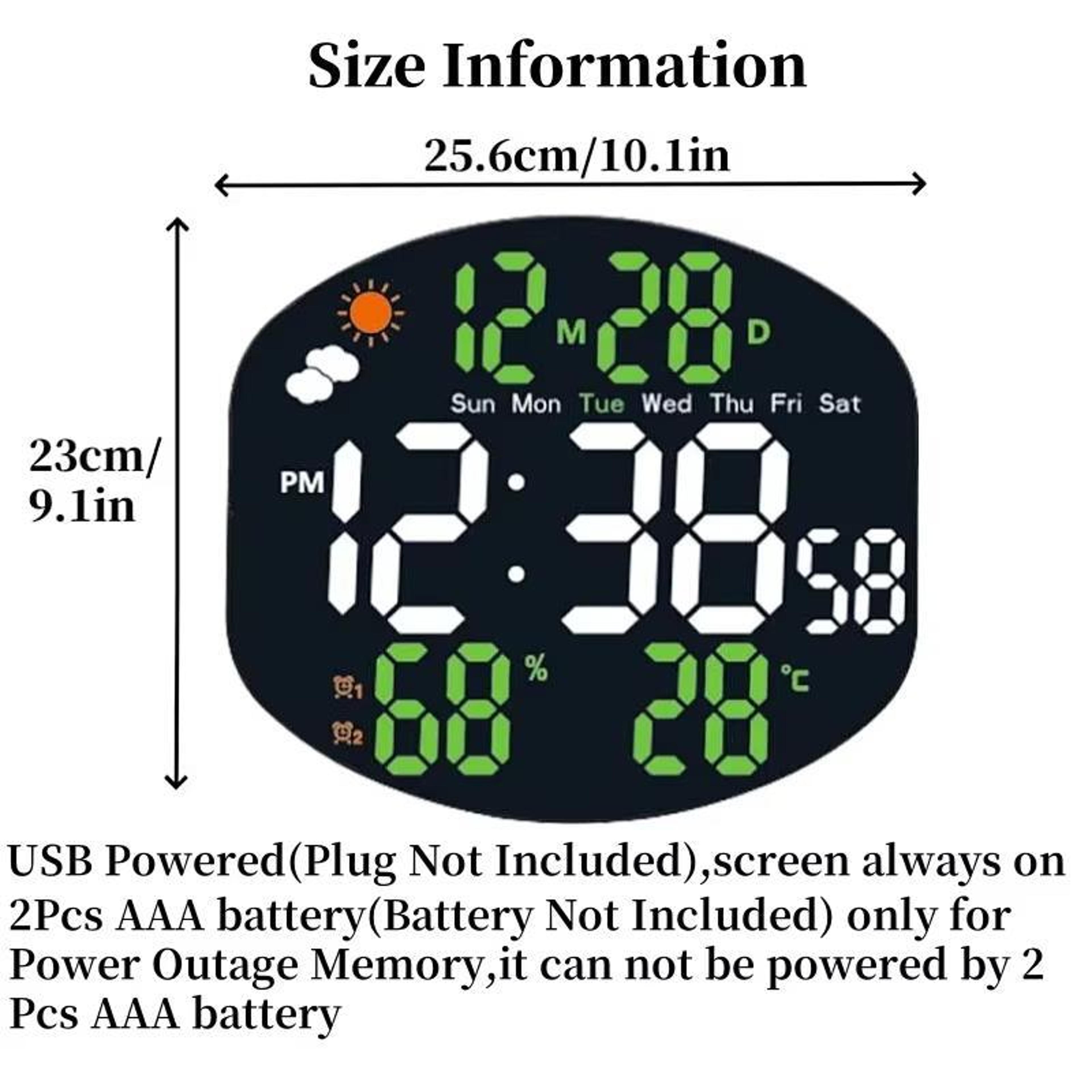 Smart LED Digital Wall Clock With Weather Station Remote Control  Dual Alarm Display 6