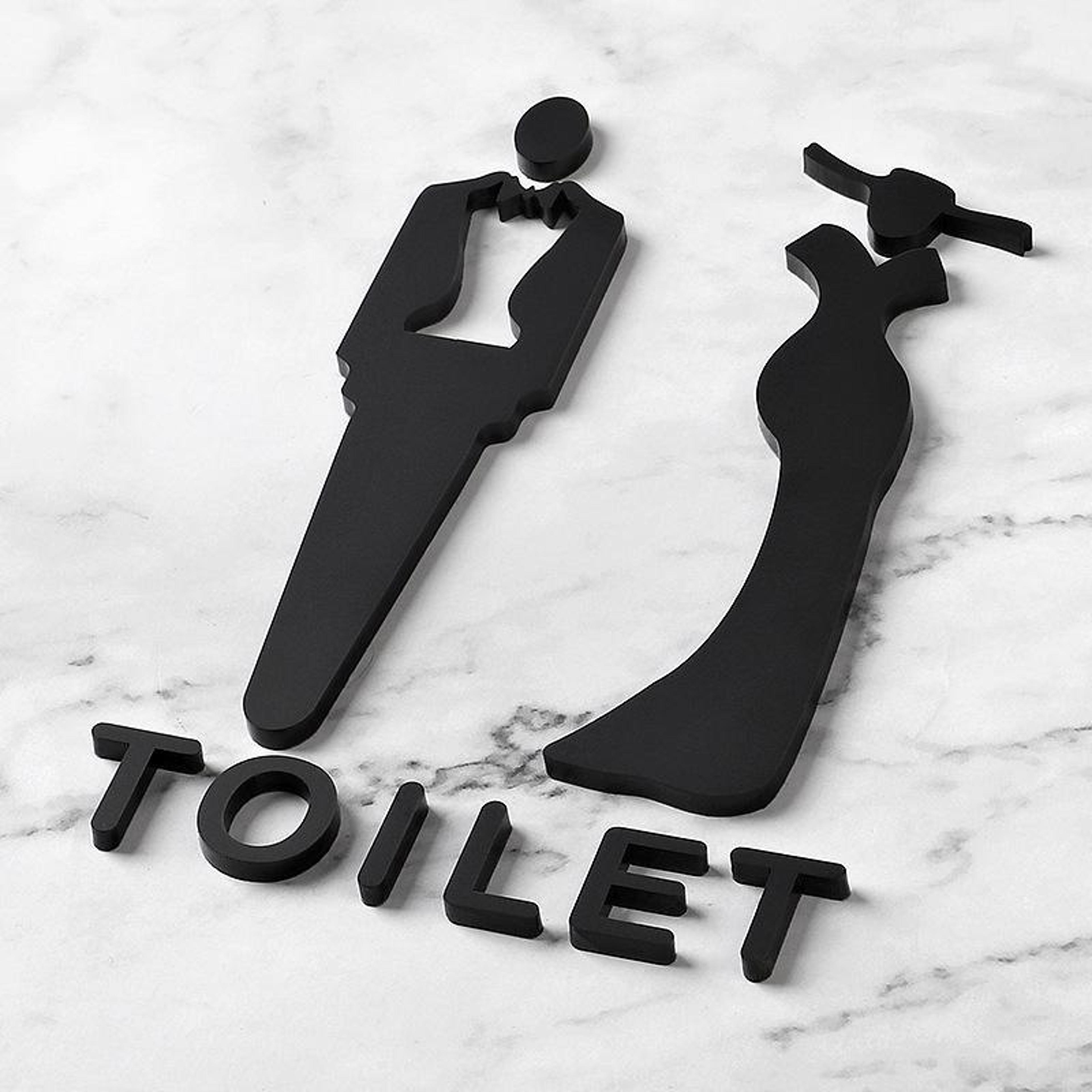Modern Acrylic Bathroom Sign 3D Restroom Door Sticker For Hotels Offices  Public Spaces 2