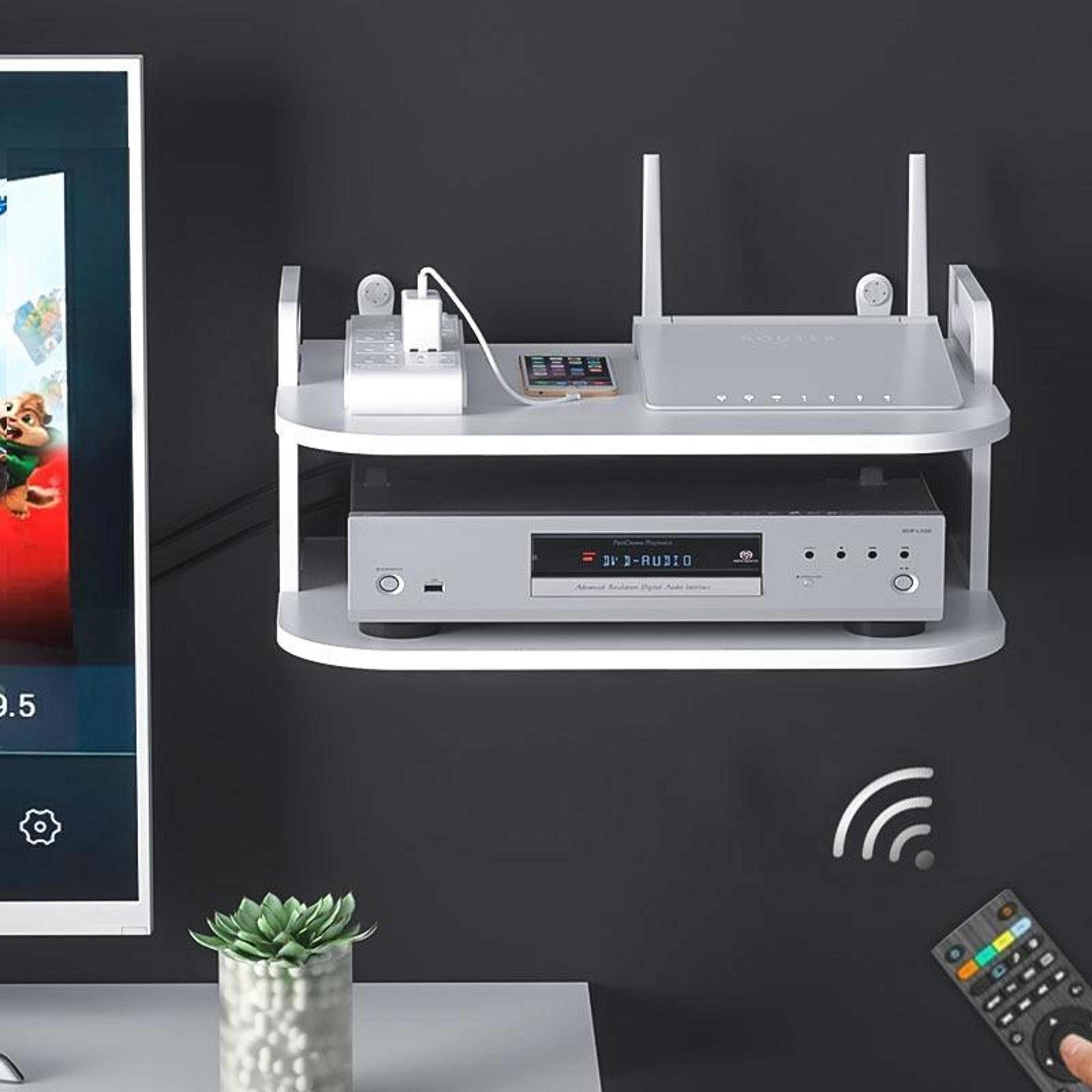 Modern Wall Mounted Projector Shelf  Set Top Box Organizer With Cable Management 0