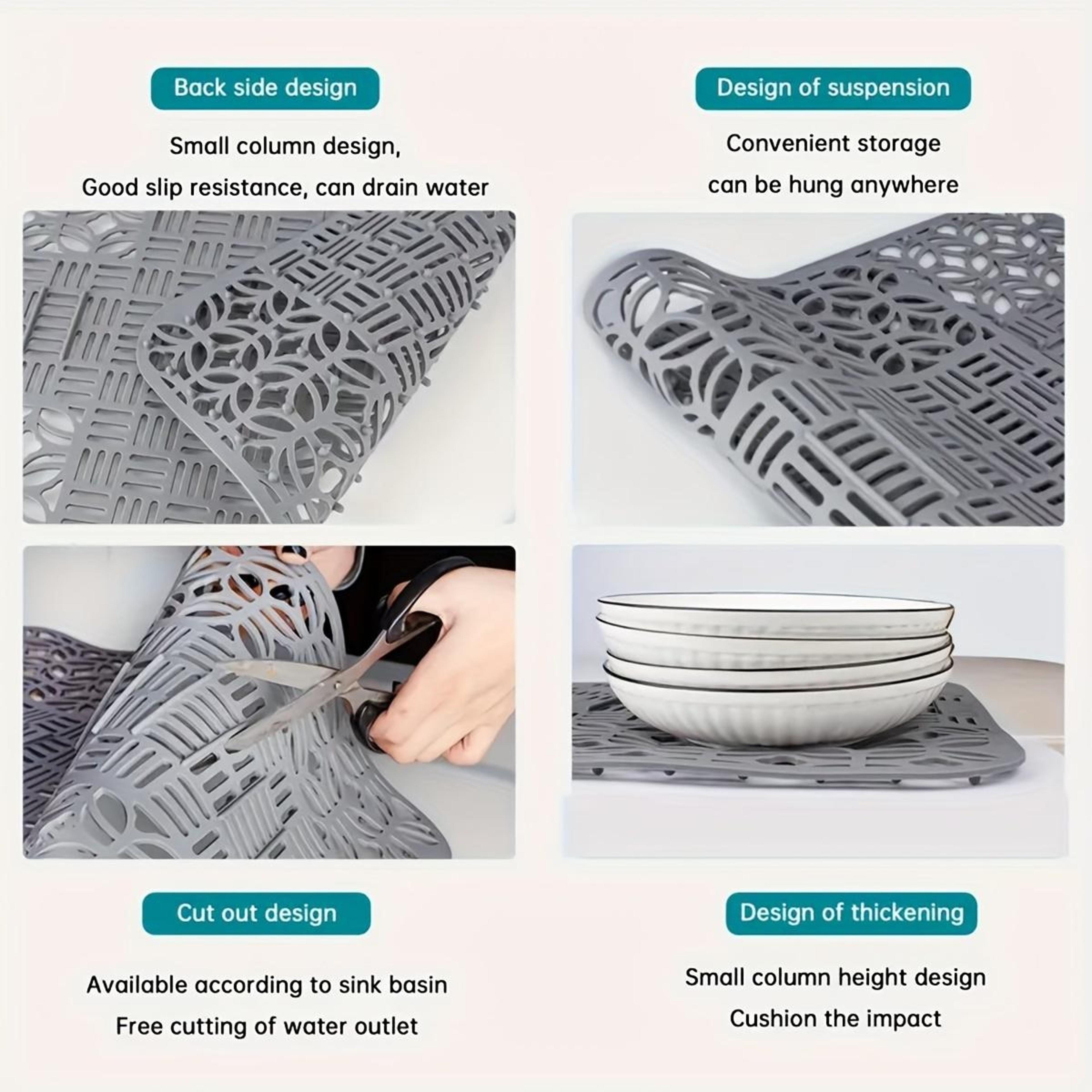 Premium Cuttable Silicone Sink Mat  Dish Drainer Pad For Kitchen Cabinets 4