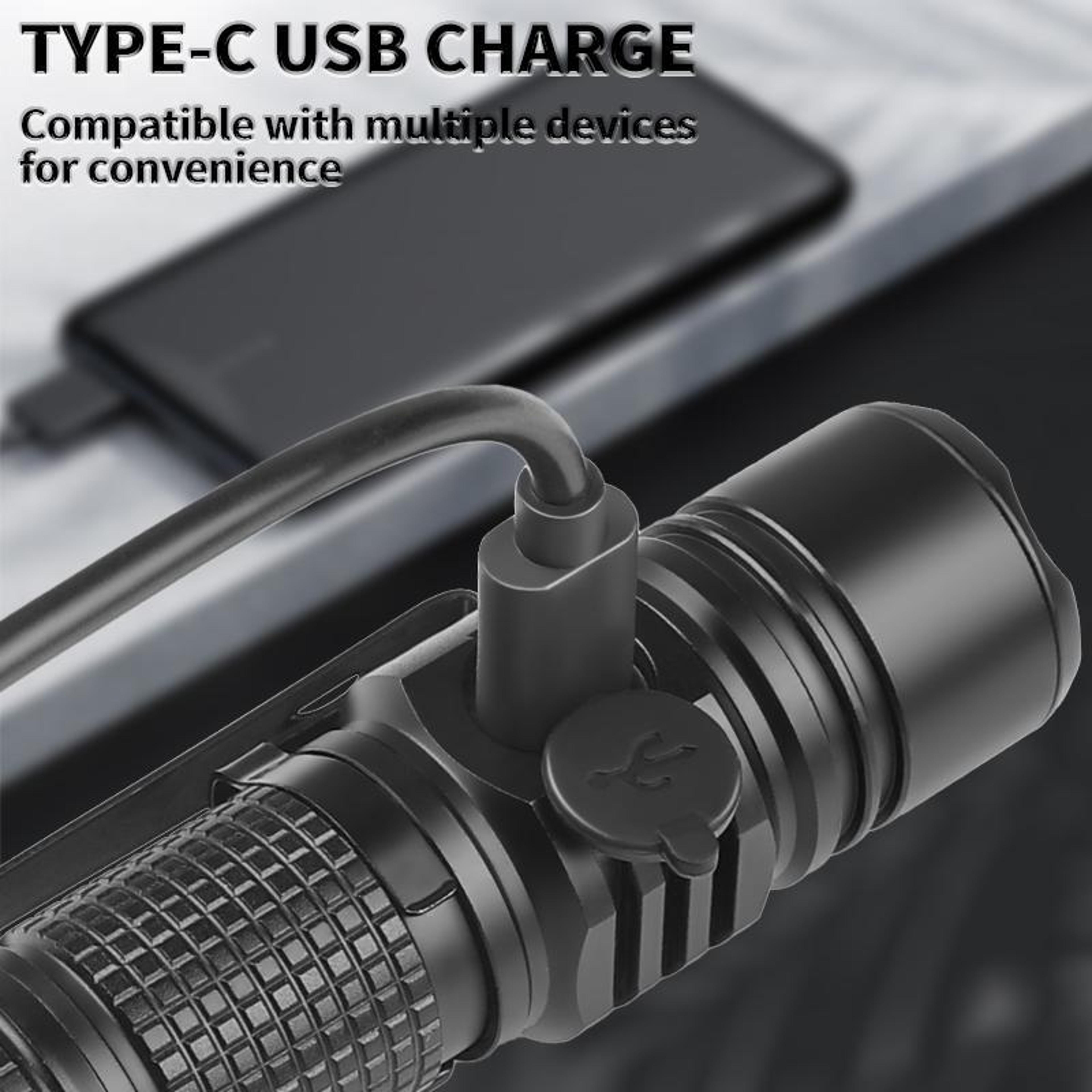 Mini Rechargeable Flashlight With White Laser Beam TypeC Charging  Long Range Zoom Light 7