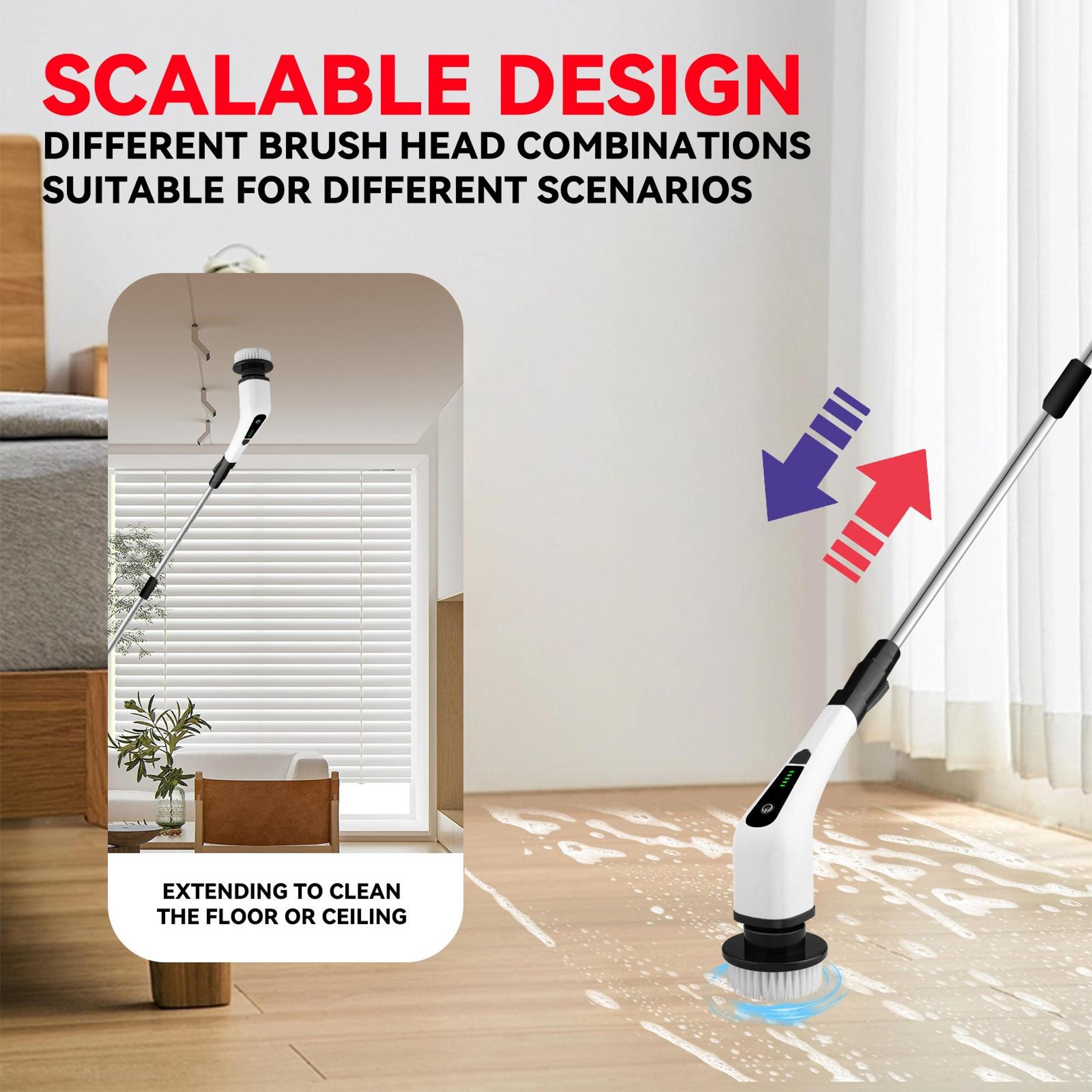 Cordless Electric Spin Scrubber With Extension Handle  7 Cleaning Heads 5