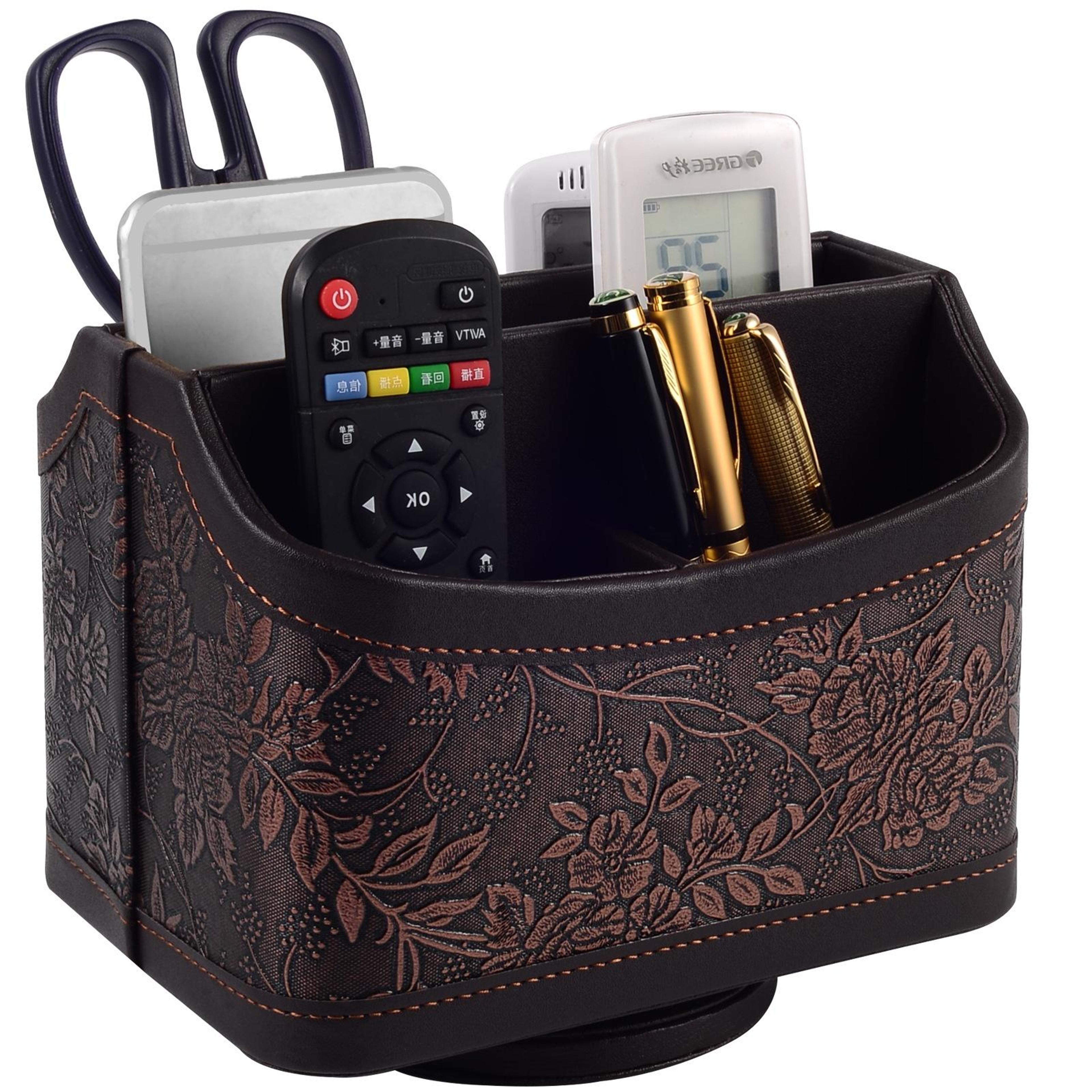 Desk Organizer PU Leather Remote Control Holder With 5 Storage Compartments 0