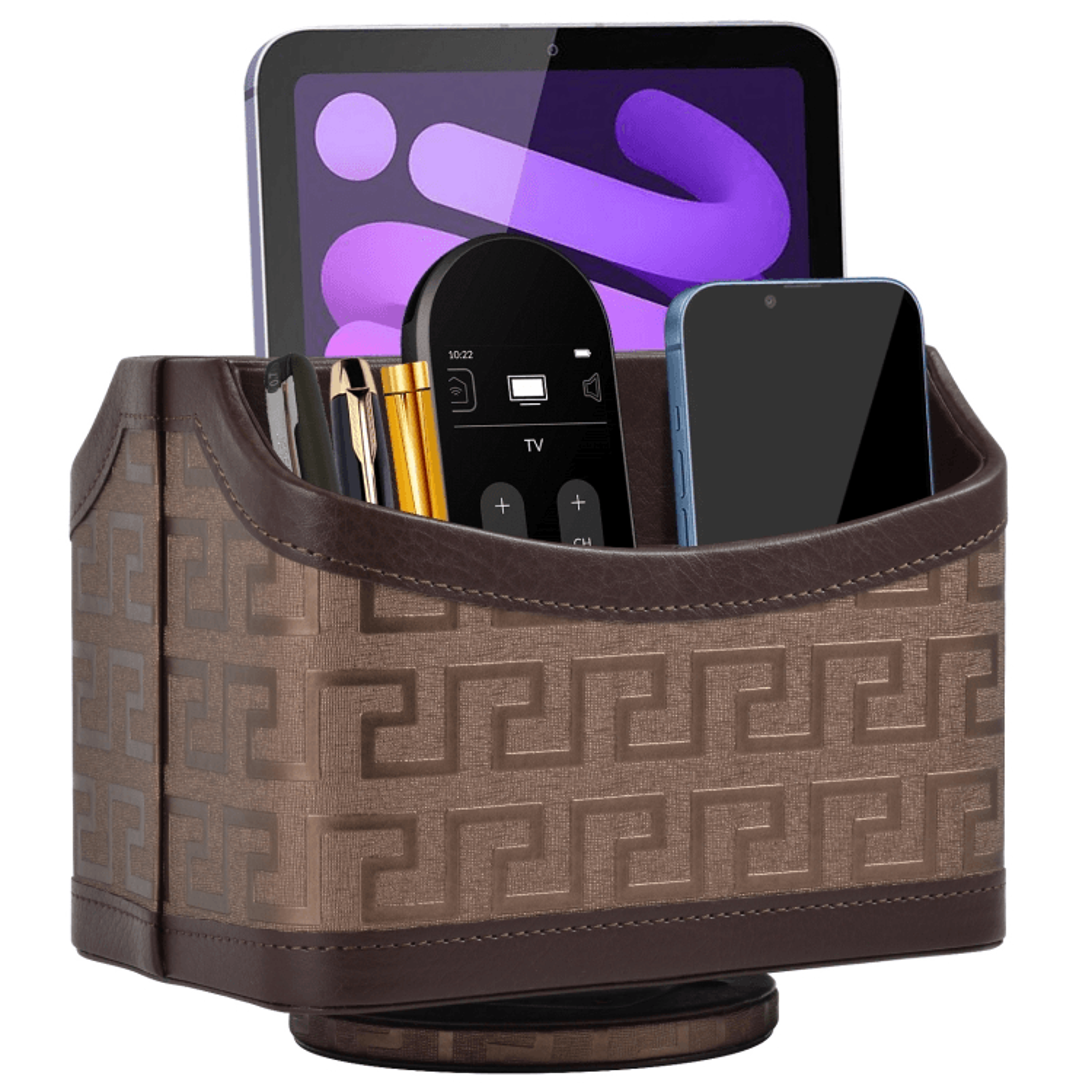 Desk Organizer PU Leather Remote Control Holder With 5 Storage Compartments 1