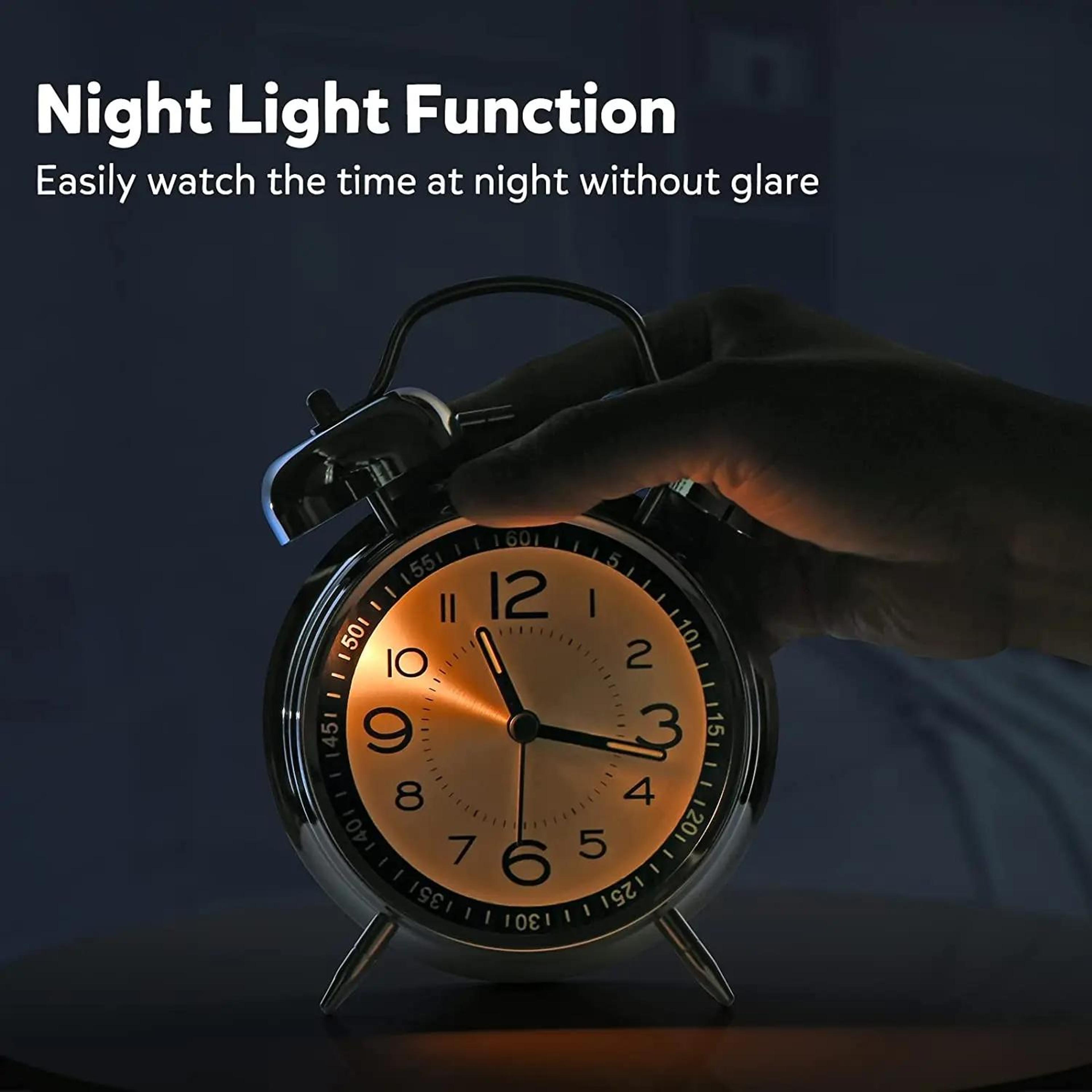 45Inch Electroplated Metal Alarm Clock With Night Light  Quiet Quartz Movement 7